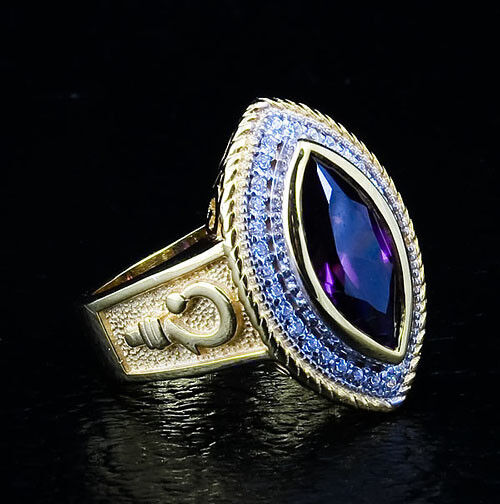 MARQUISE AMETHYST CHRISTIAN 14K YELLOW GOLD WOMEN'S BISHOP RING PASTORAL'S STAFF