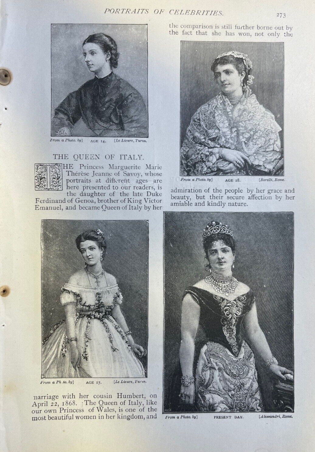 1892 Queen Marguerite of Italy