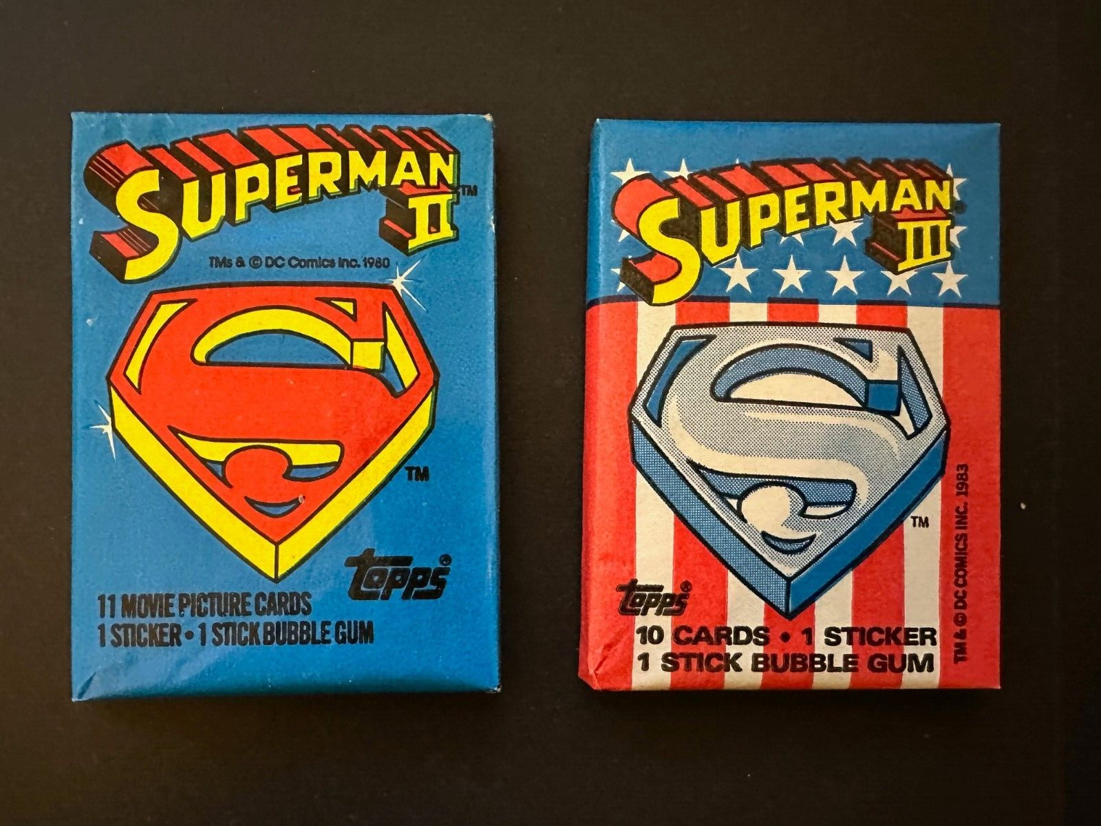 Vintage Topps SUPERMAN 2 + 3 Sealed wax Packs Trading Cards