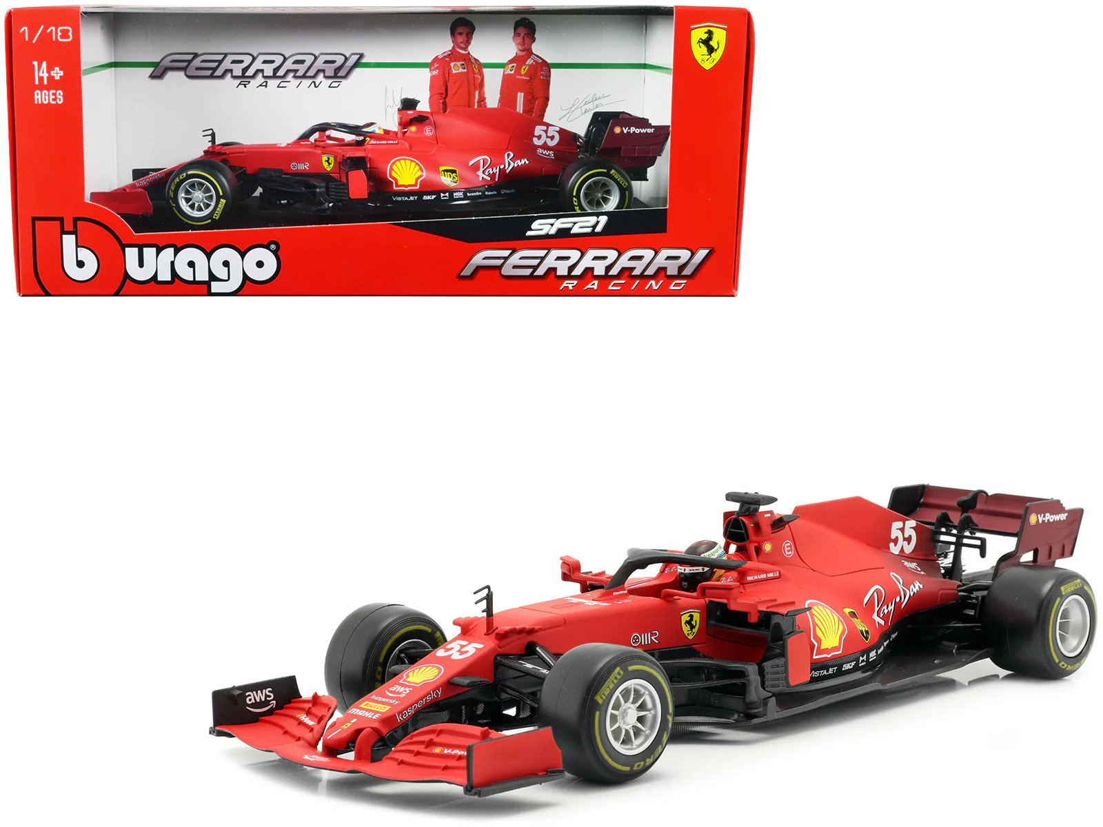 Ferrari SF21 55 Carlos Sainz Formula One F1 Car Racing Series 1/18 Diecast Model
