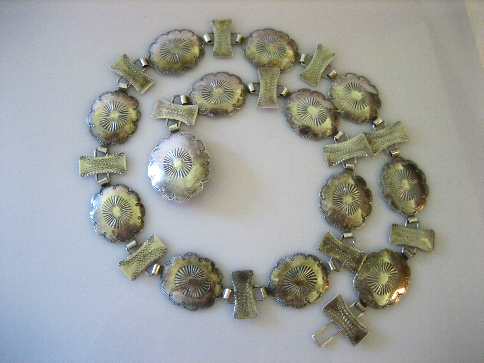 Vintage Navajo Native American Sterling Silver Stamped Concho Chain Belt 62.1 GR