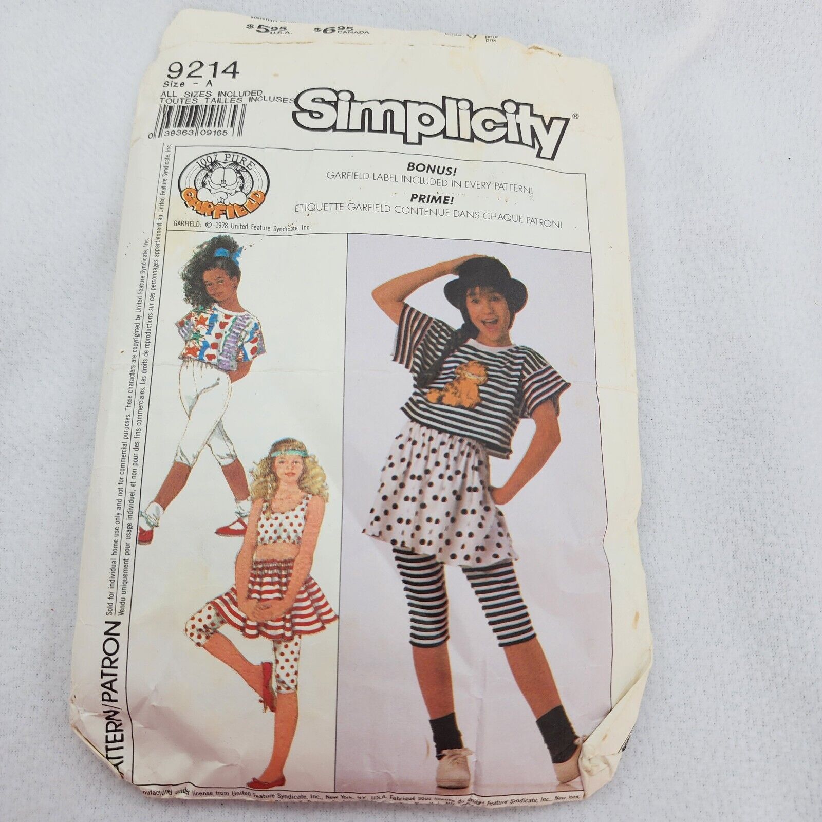 Vintage Simplicity # 9214 Size A All Sizes Pants Top Skirt 1978 Garfield UNCUT