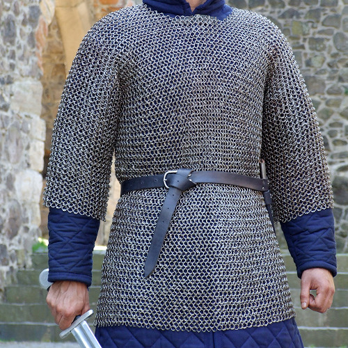 Round Riveted 6 mm chain mail shirt Half Sleeve with Soiled ring medieval shirt