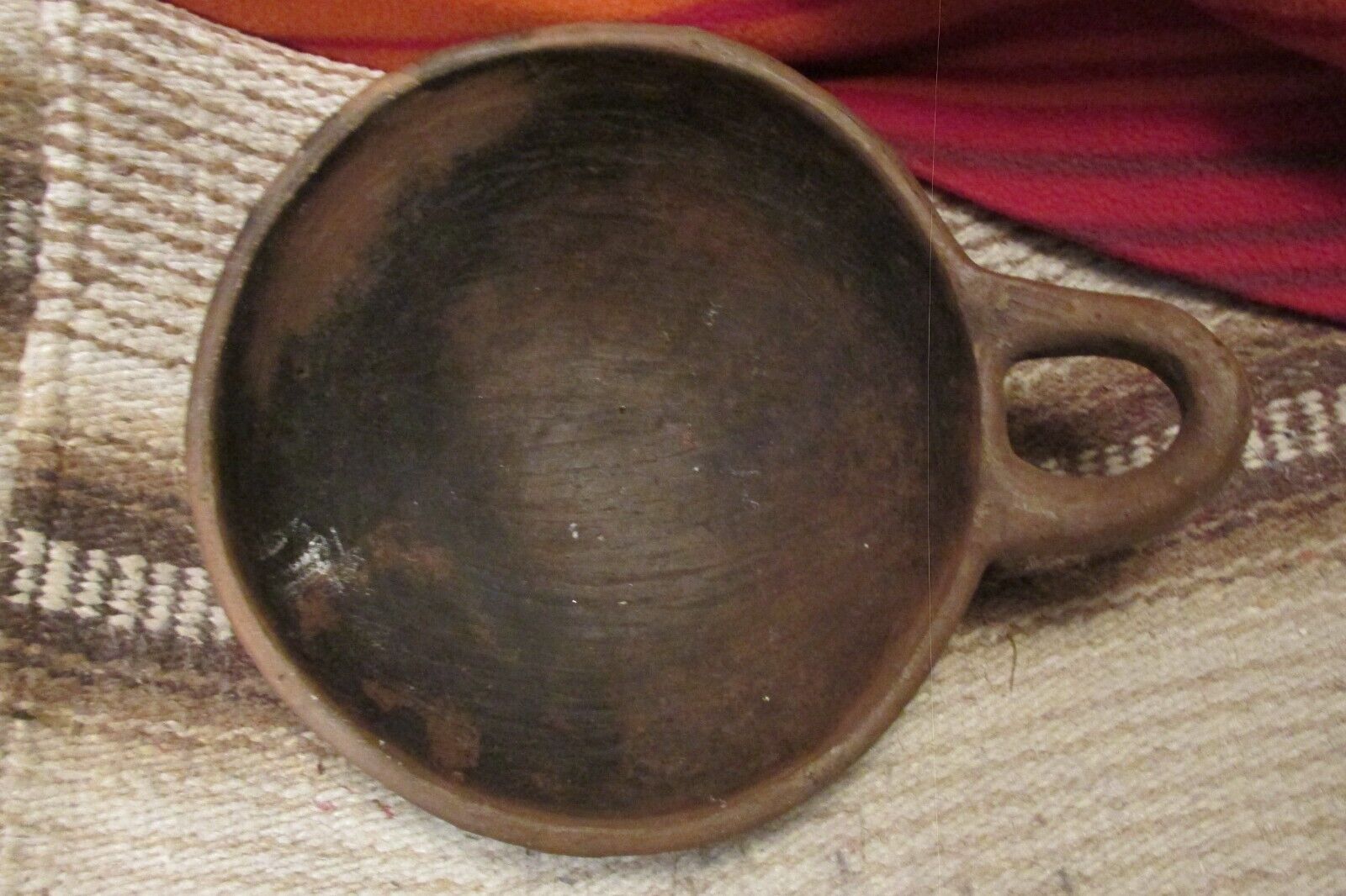 antique old wood like bowl with hadle 10\