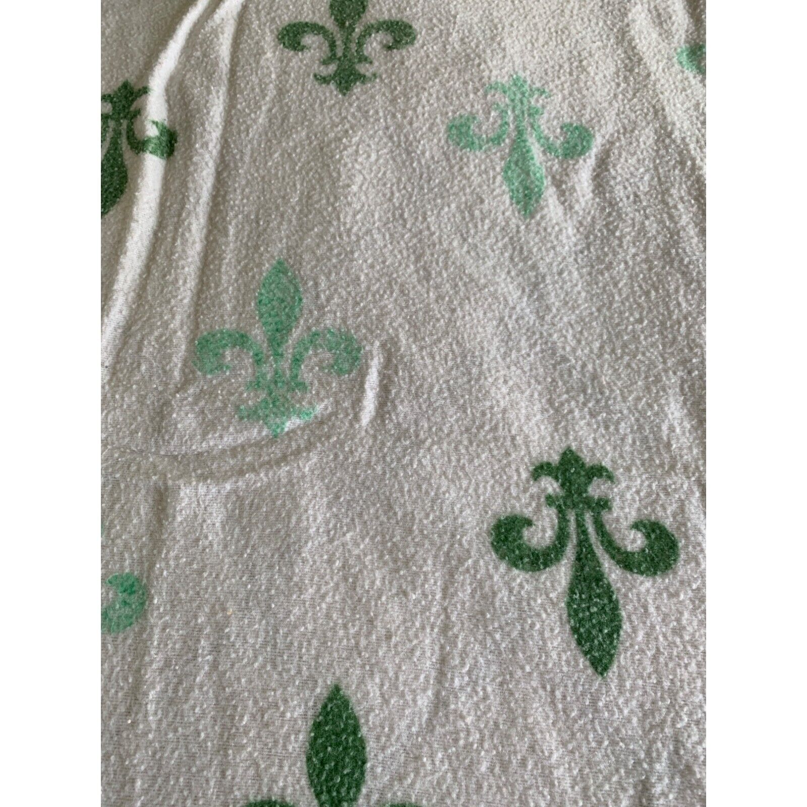 Vintage Twin Size Fluer De Lis Green Blue White Teal Seafoam Silk Edging Blanket