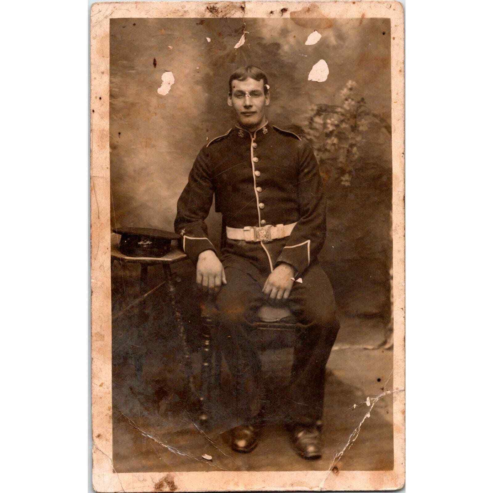 Vintage Postcard RPPC Soldier Man Sitting in Chair London Early 1900's