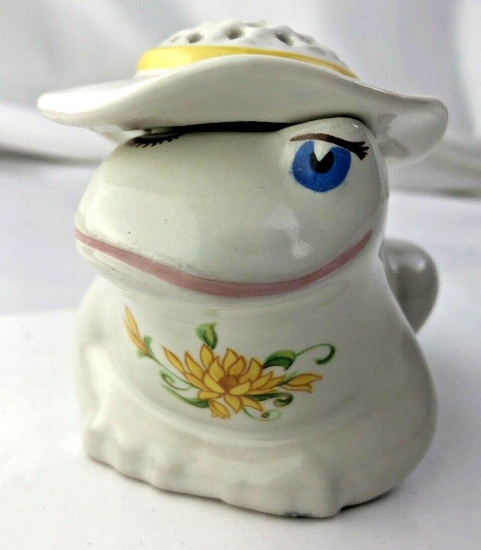 Vintage Avon Potpourri Frog Ceramic 1980 Spring 3X 4 Yellow Trim Hat