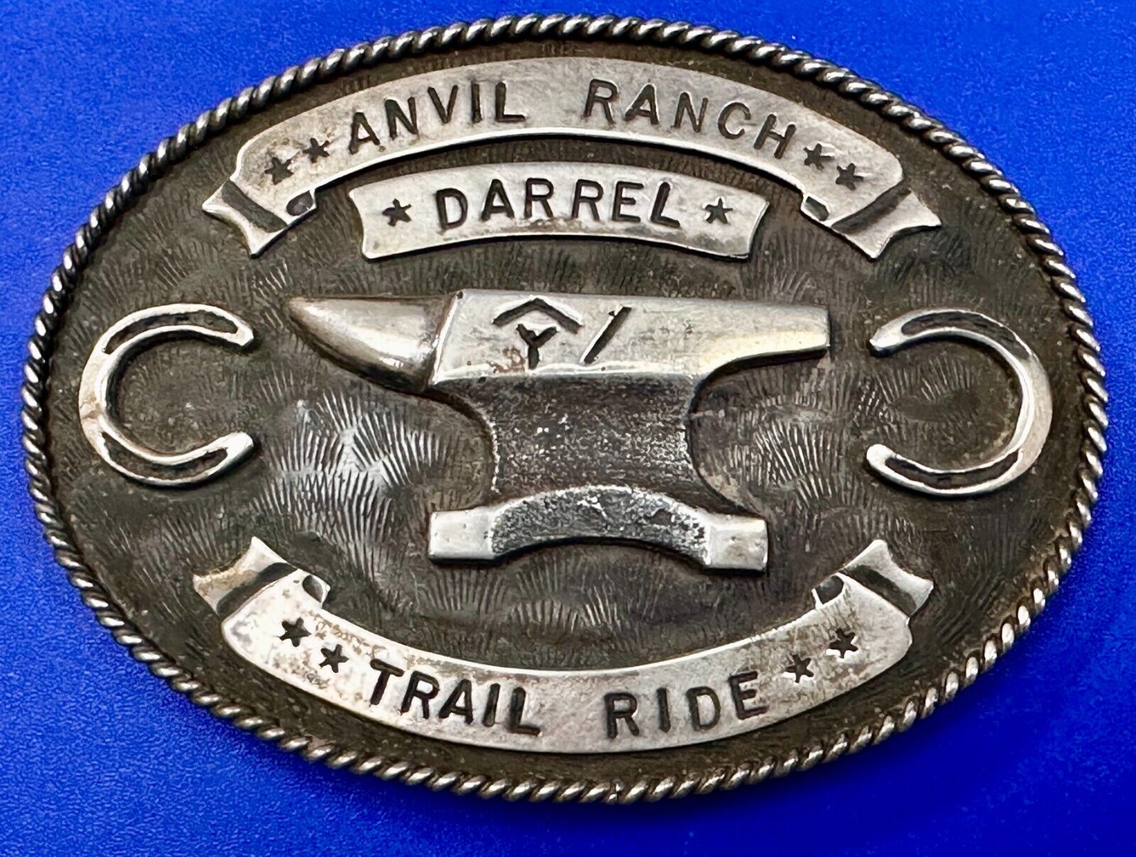 Sterling Silver Anvil Ranch Trail Ride Large Unique Vintage Signed Belt Buckle