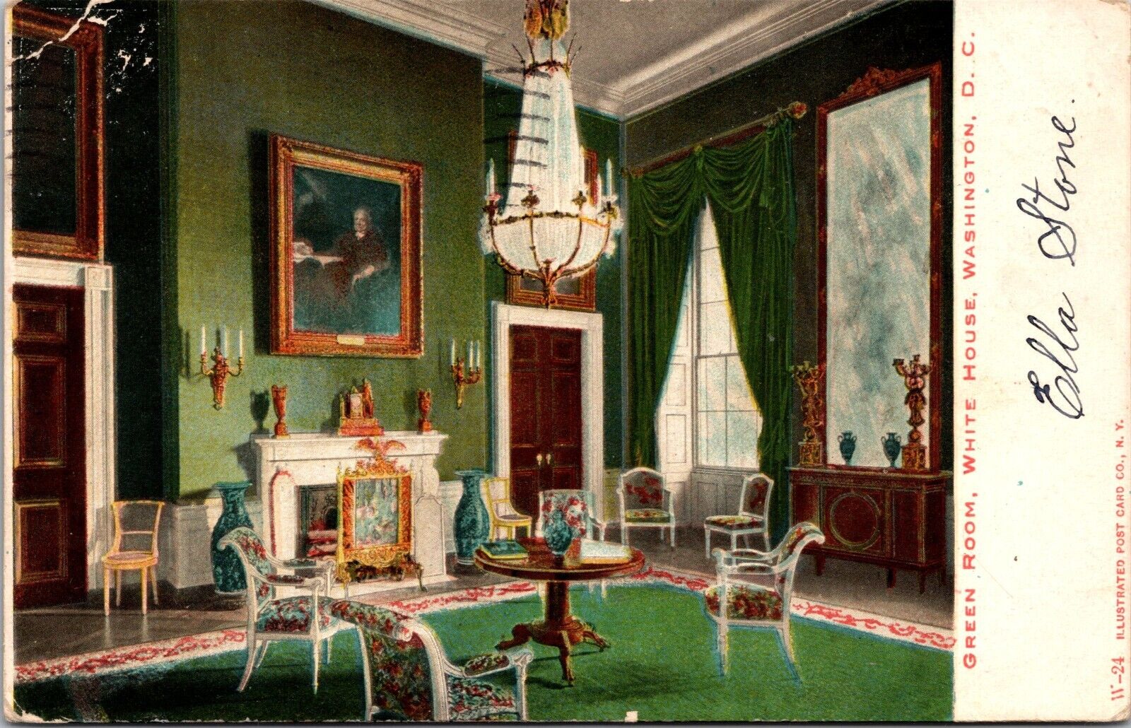Postcard Posted 1907 Green Room White House Washington D C [by]