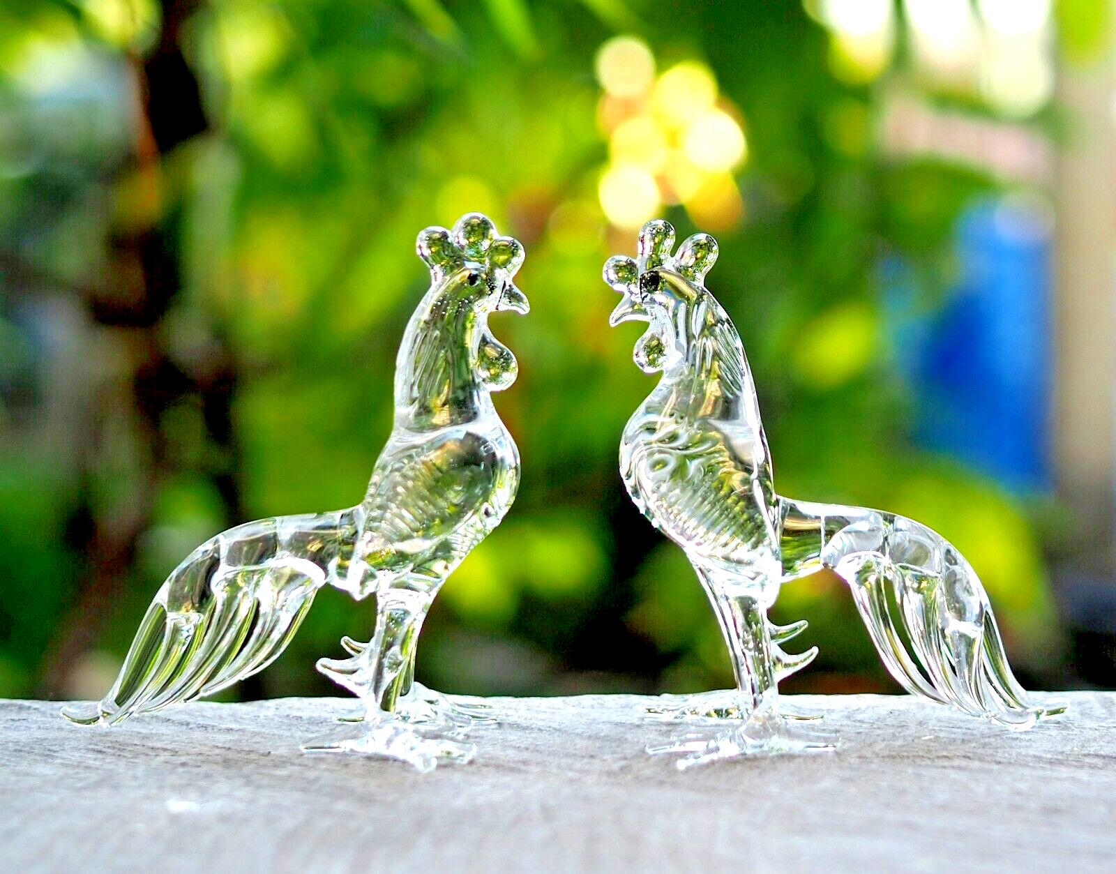 Pair of Rooster 2pcs. handmade blown art glass figurine fighting cock 2.5\