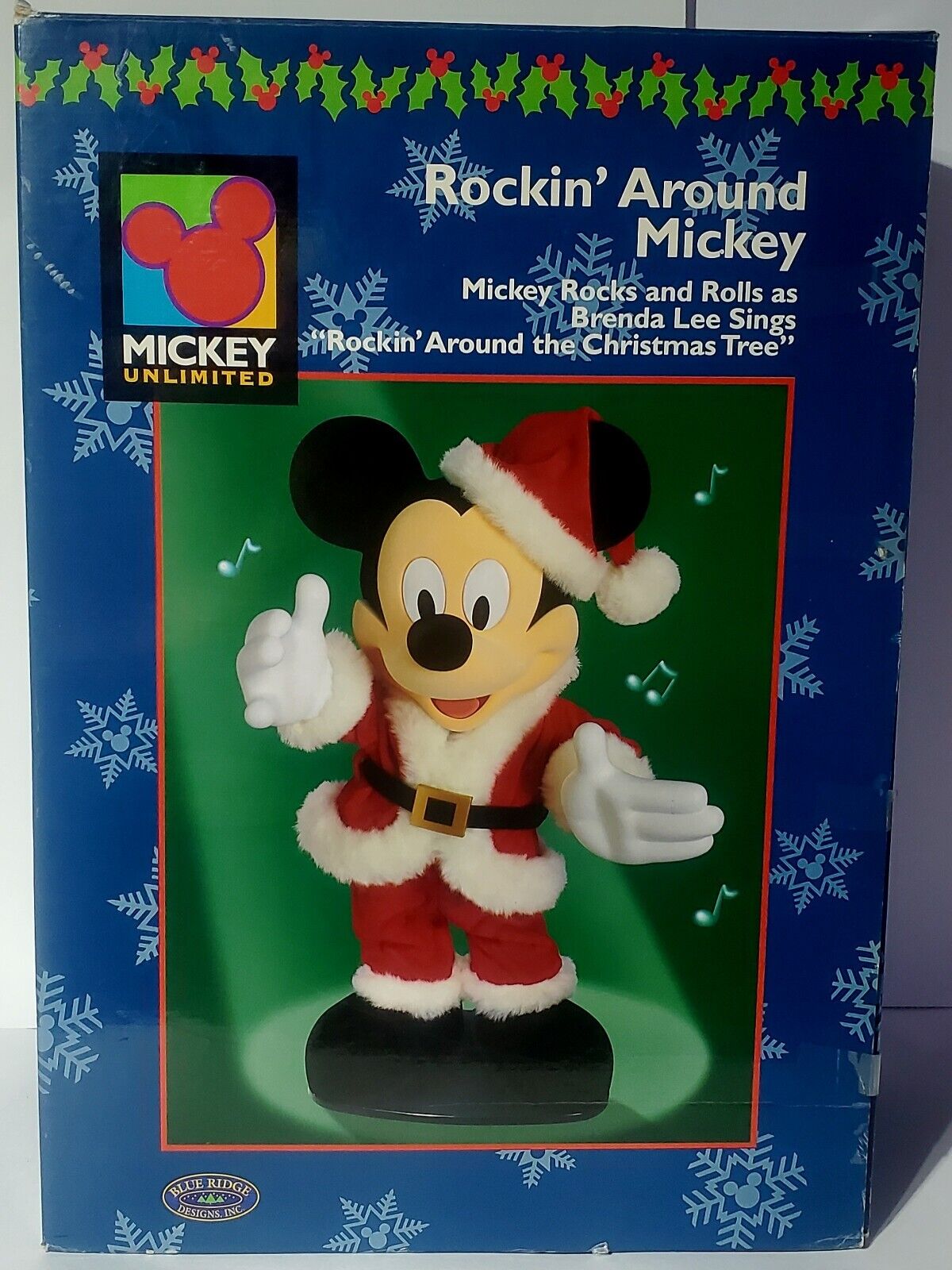 DISNEY Rockin Around MICKEY Animated Musical Santa Claus w/Box