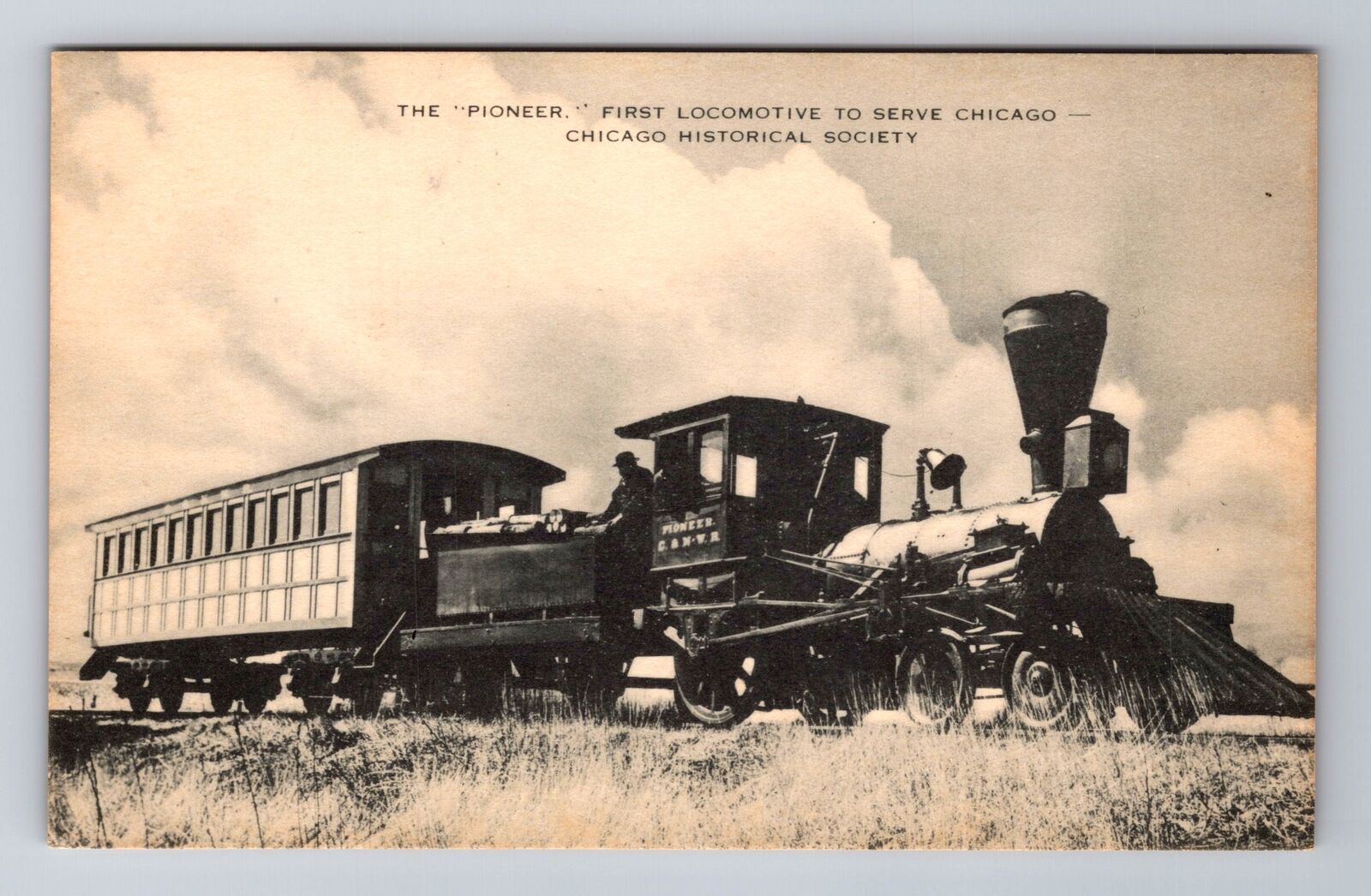 Chicago IL-Illinois, The Pioneer First Locomotive, Antique, Vintage Postcard