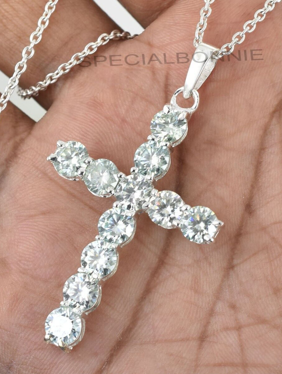 RARE 11 Ct Certified White Diamond Cross Pendant, Unisex Gift. VIDEO