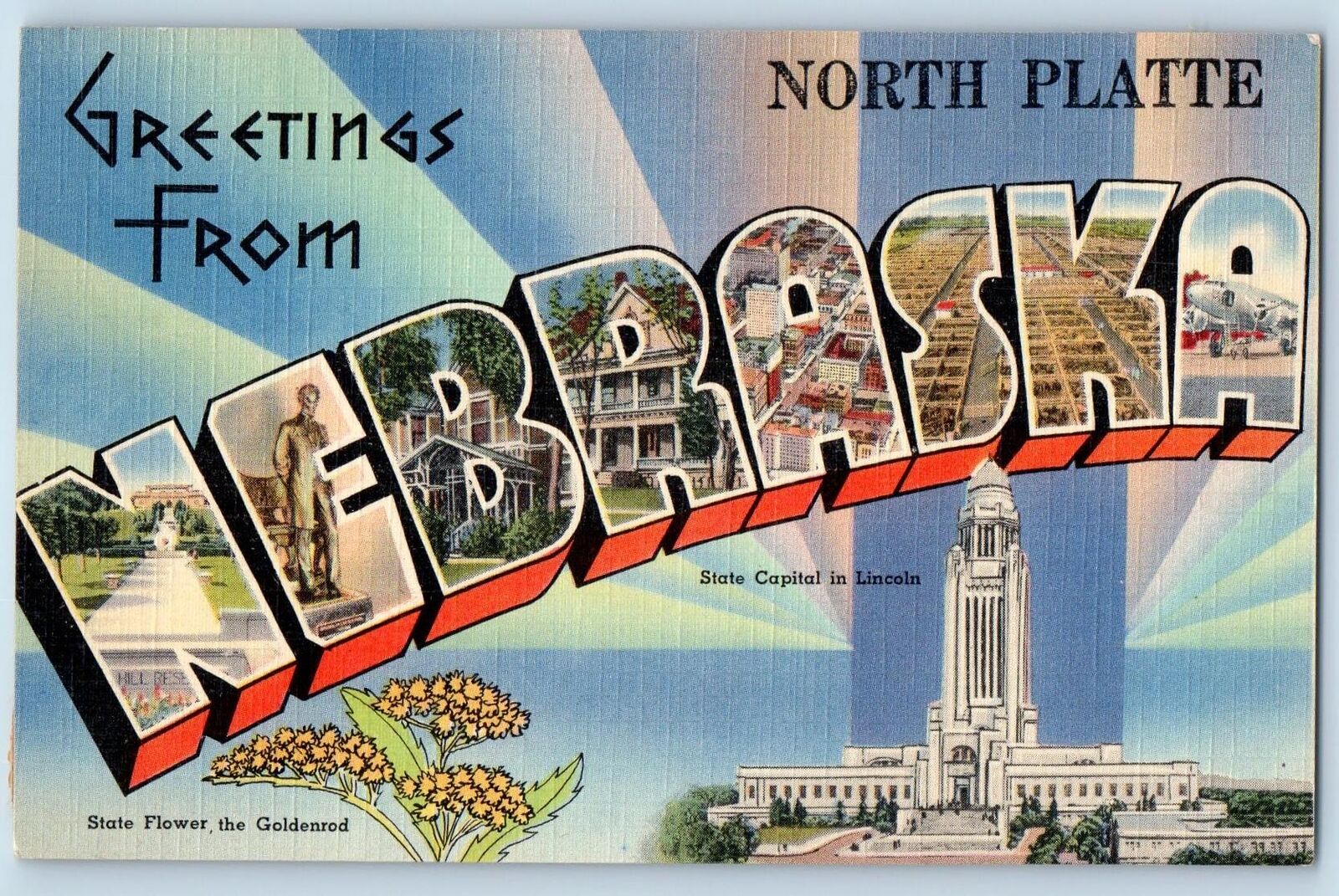 North Platte Nebraska NE Postcard Large Letter Greetings Landmarks Scene c1940's