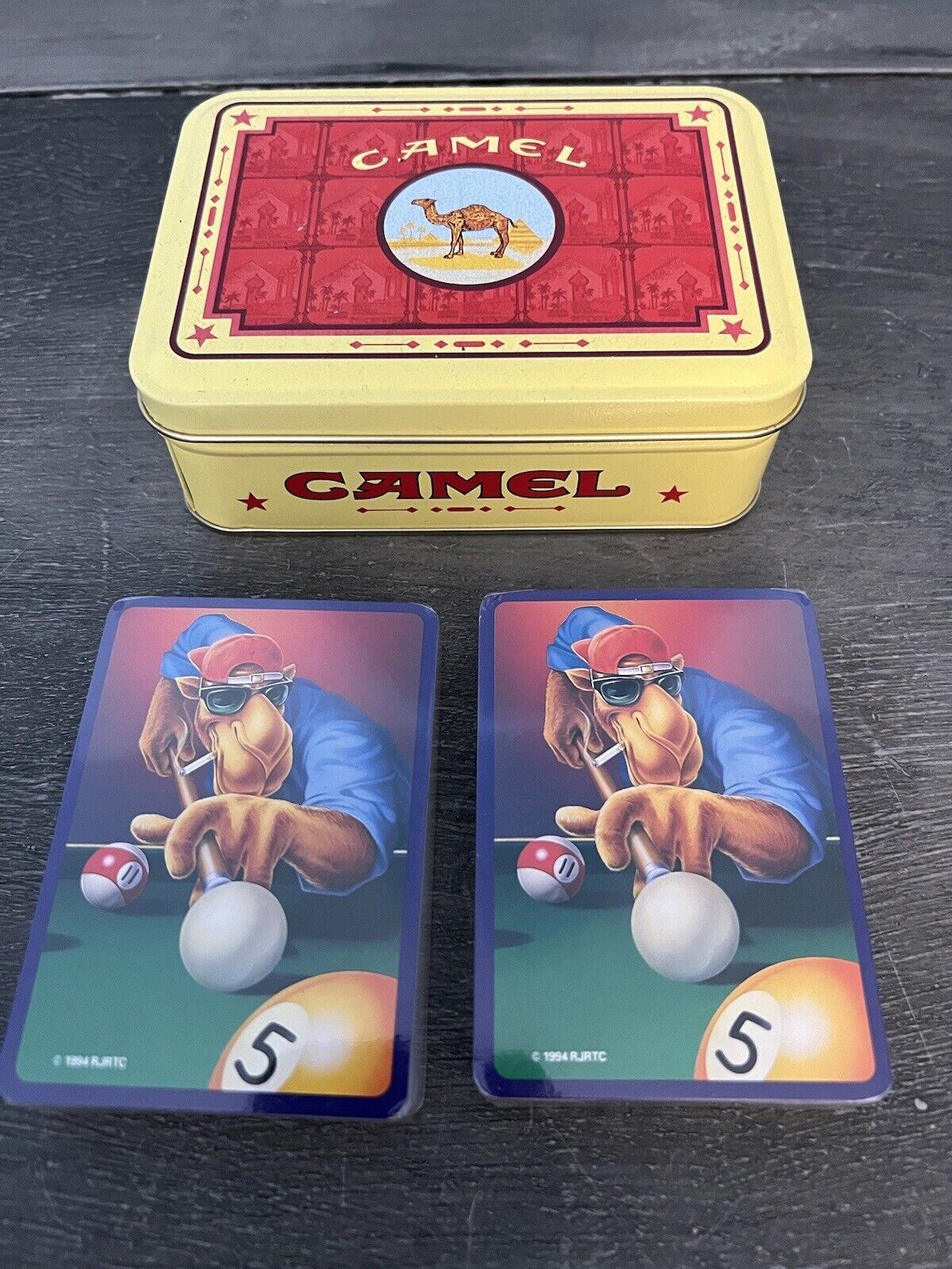 Joe Camel Pool Player Twin Pack Playing Cards With Collector Tin 1994 New
