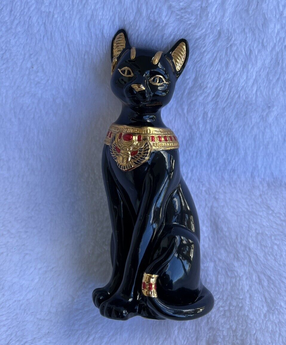 1995 Lenox Bastet Egyptian Goddess Cat Figurine Black and Gold Vintage