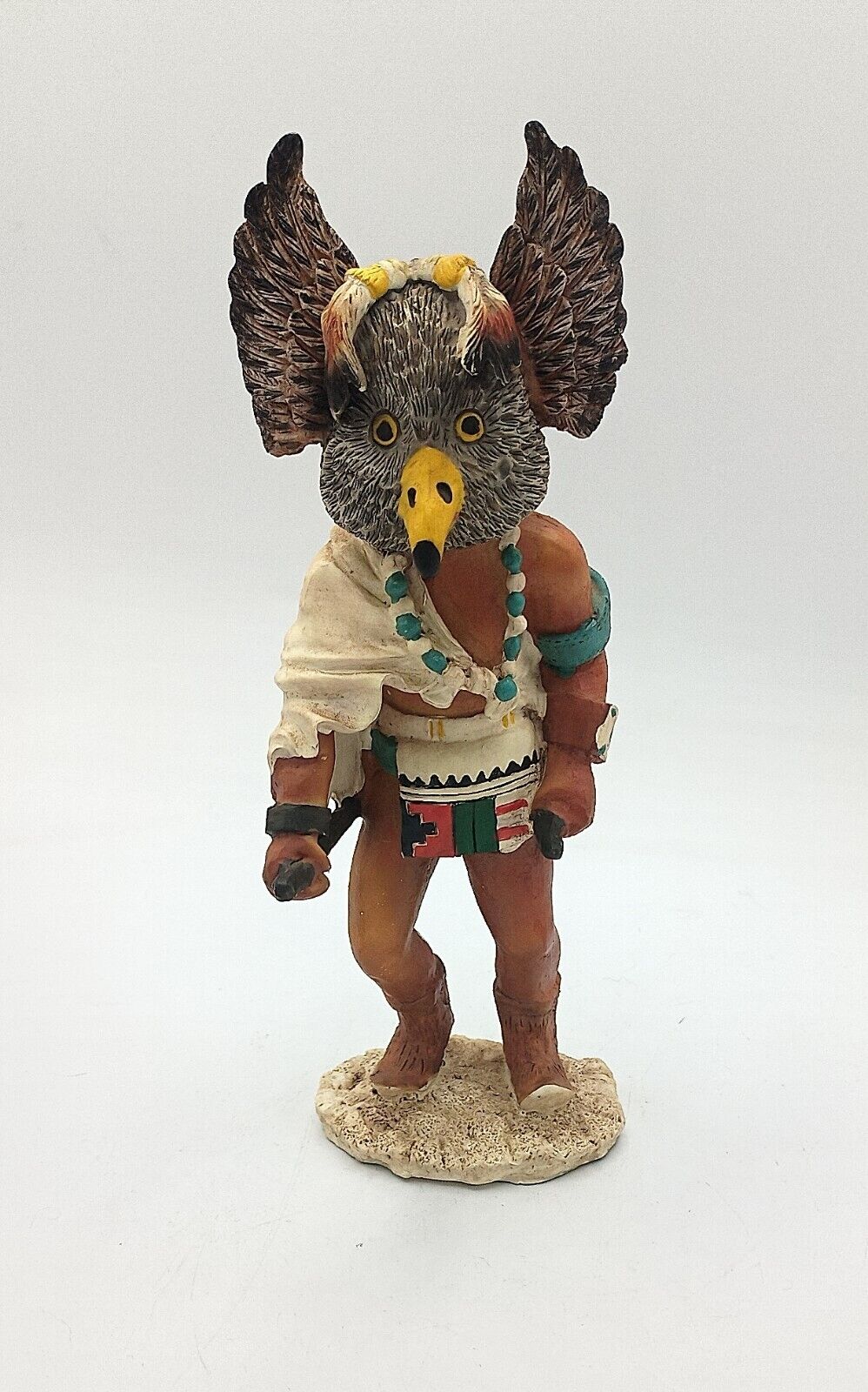 Hopi  Owl Mongwa Kachina Hunter, Resin Signed OTG 7.5 Inches Tall X 2.5\