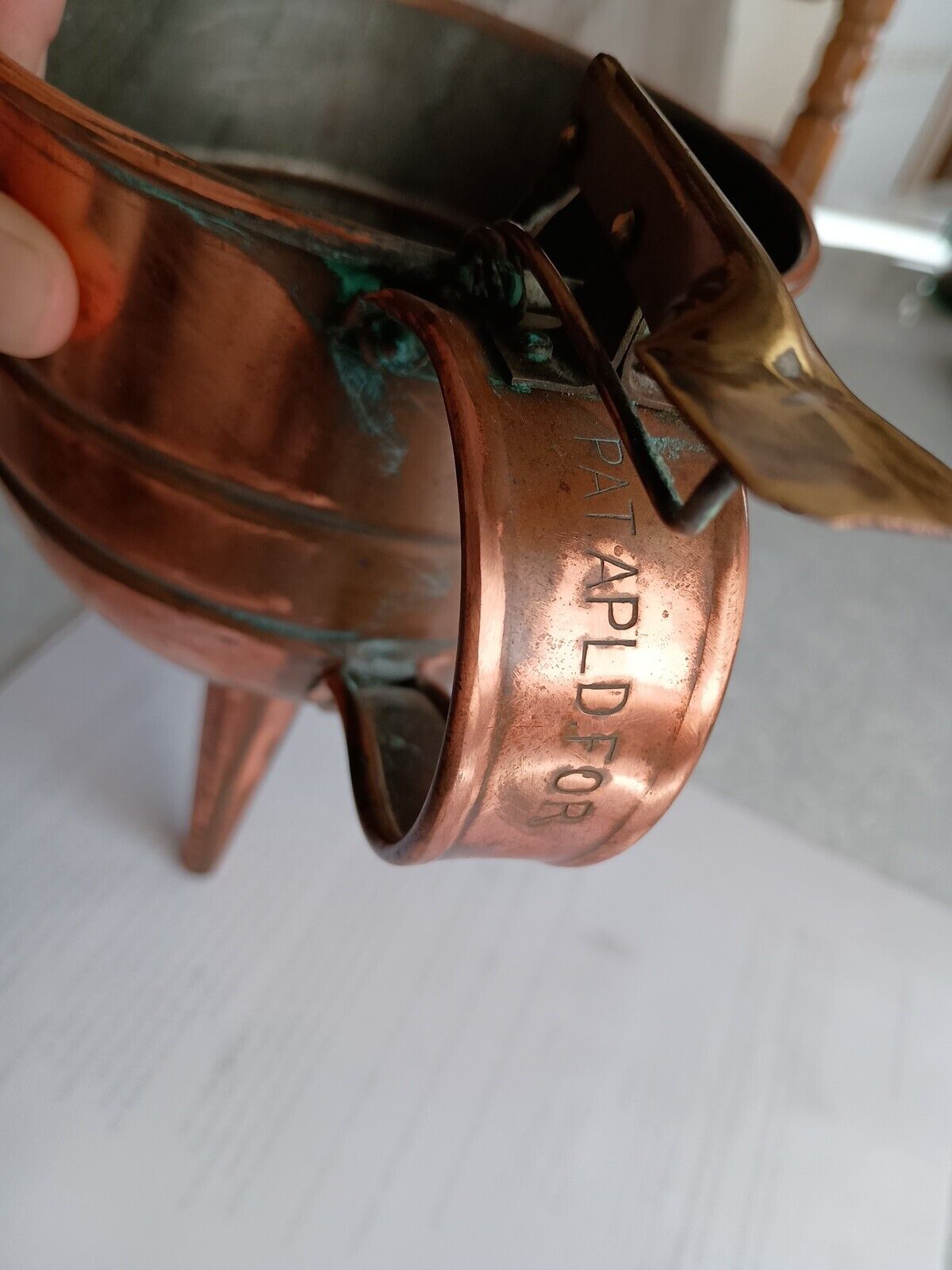 Vintage Copper Oil Funnel w/ Handle Trap Valve Thumb Trigger, Screen, & Stopper.