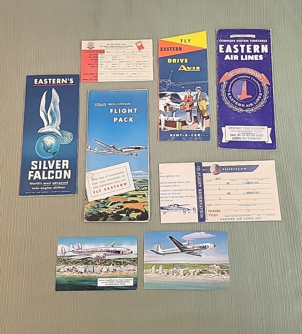 Vintage 1950s Eastern Airlines Souvenir Flight Pack, Silver Falcon & Flight Plan