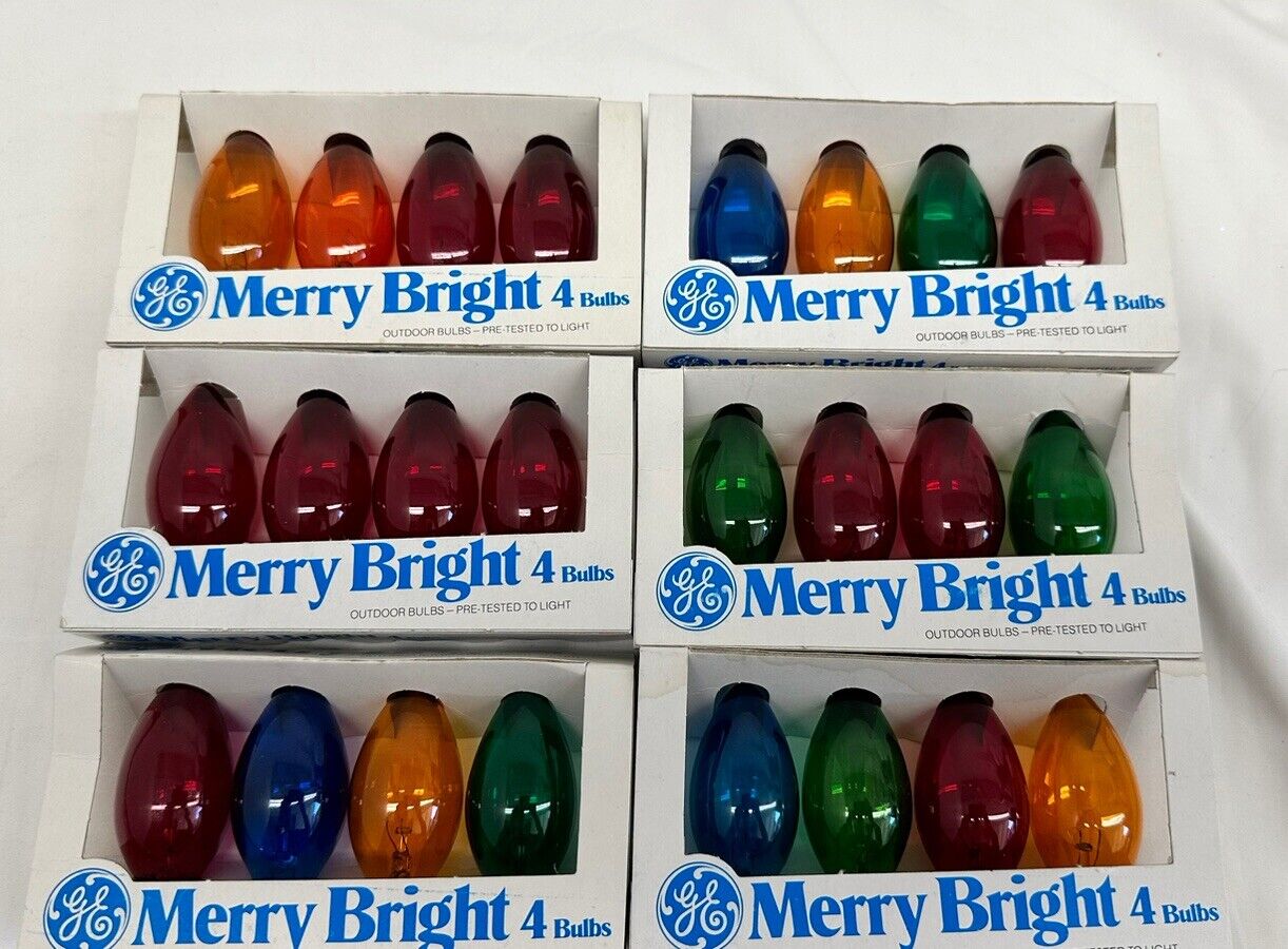 VTG GE Merry Bright Transparent Multiple color  Bulbs C9 6- 4pk