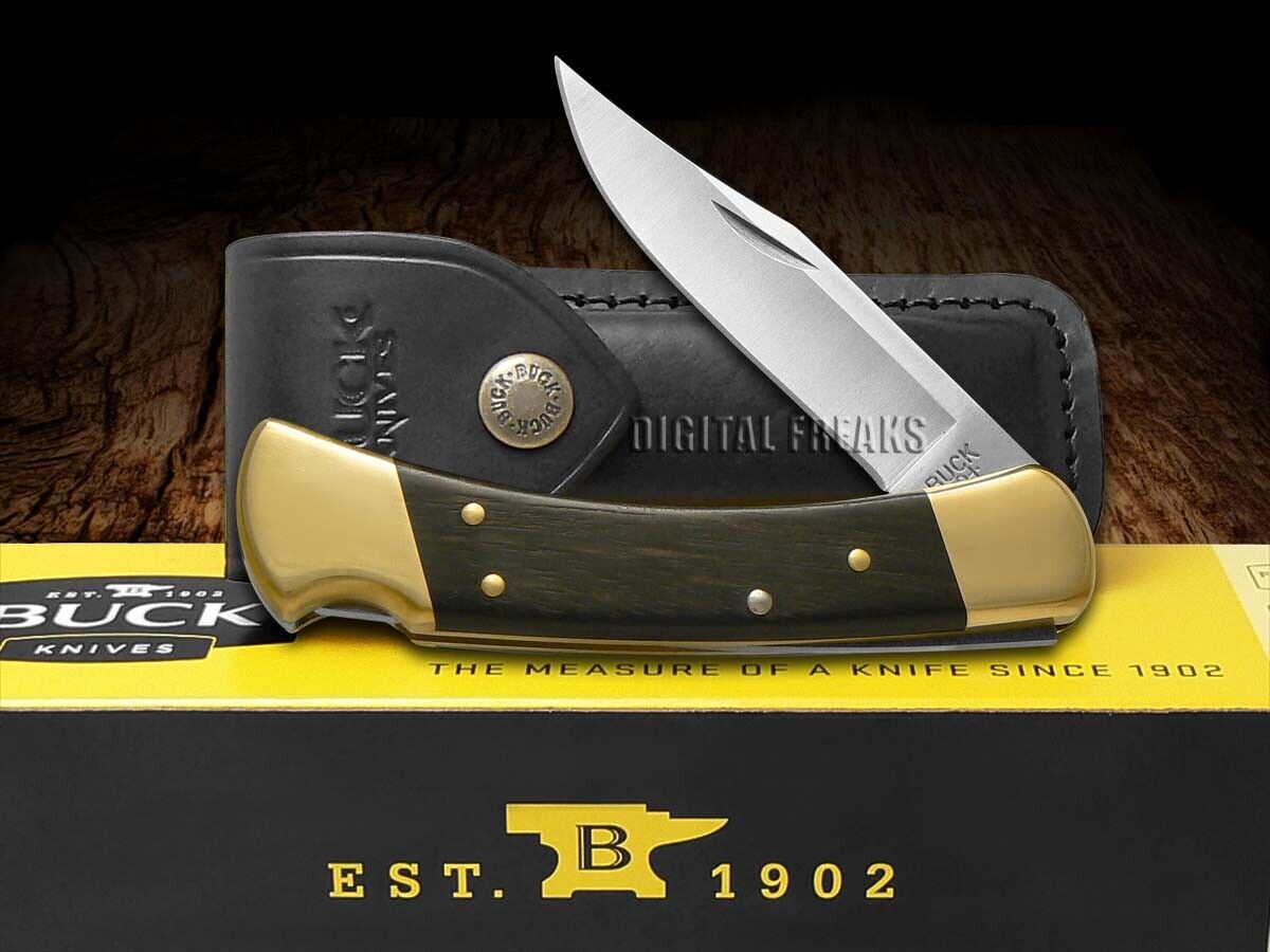 Buck 110 Folding Hunter Knife Ebony Wood Handle 420HC Pocket BRS-B