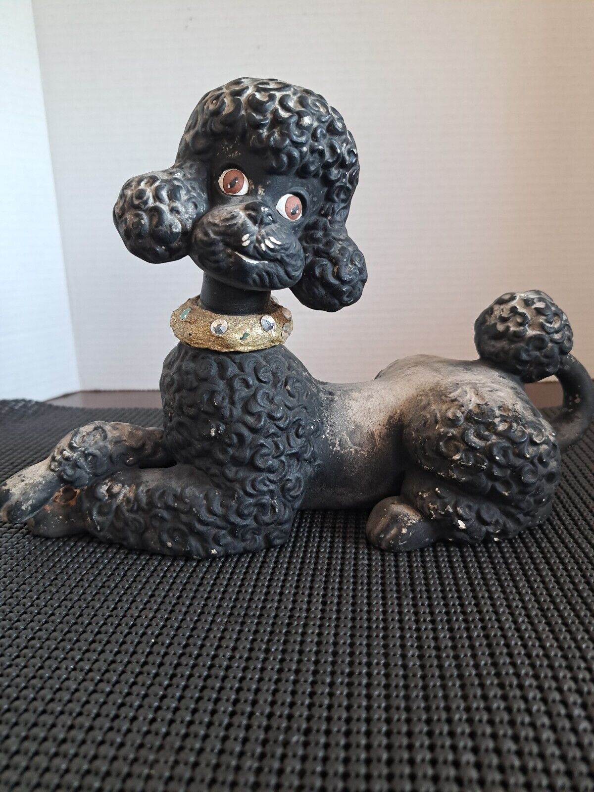 Vintage 1960s Black Poodle Figurine Statue Mold Ceramic
