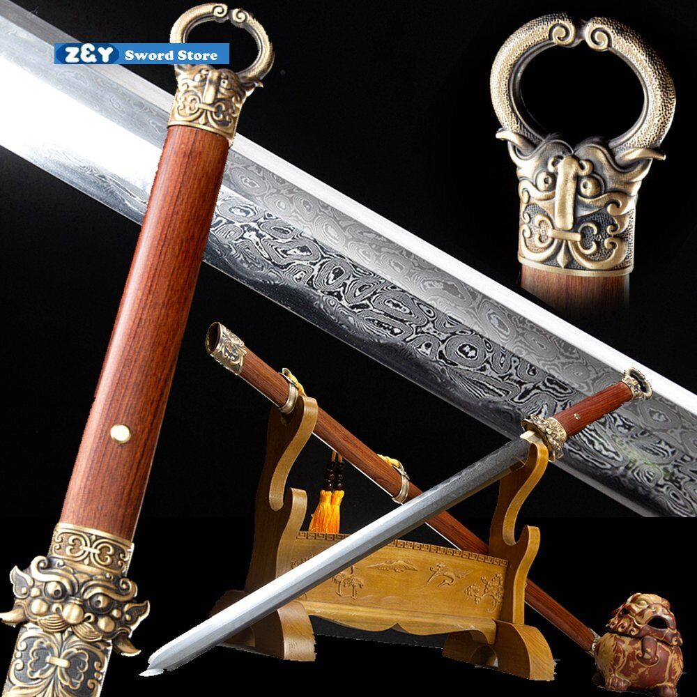 High-quality Brass Fittings Clay Tempered Folded Steel Sharp Chinese Sword Knife