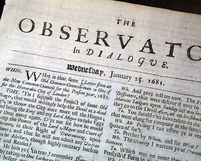 Very Early Rare WOMAN PUBLISHER Observator London 343 Years Old 1681 Newspaper