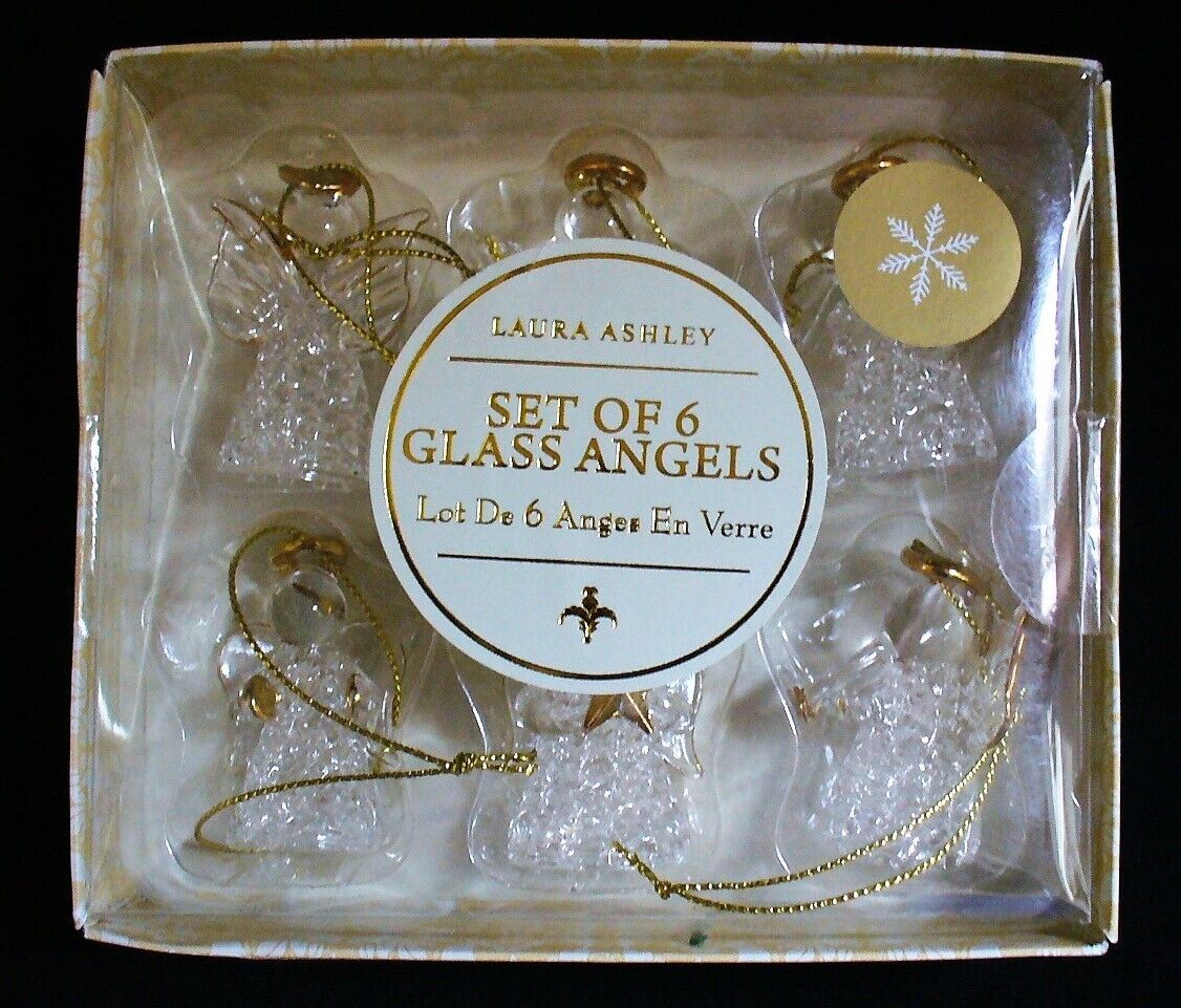 6~Vintage~LAURA ASHLEY~Spun Glass~ANGELS~Christmas Tree~HUNGING~Ornaments~BOXED