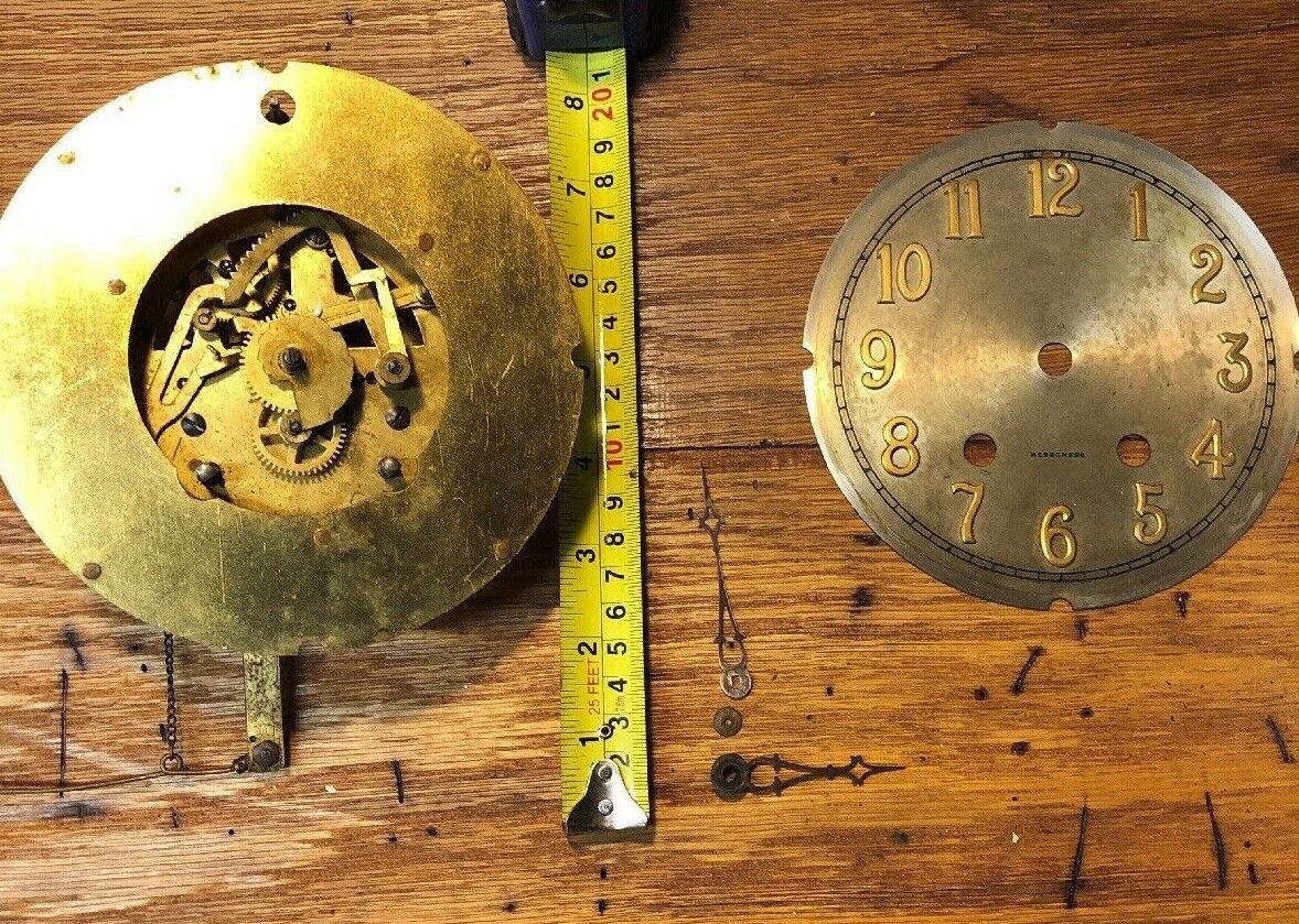 Old Herschede Clock Movement Dial Pan and Hands For Parts/Repair (Untested) LA15
