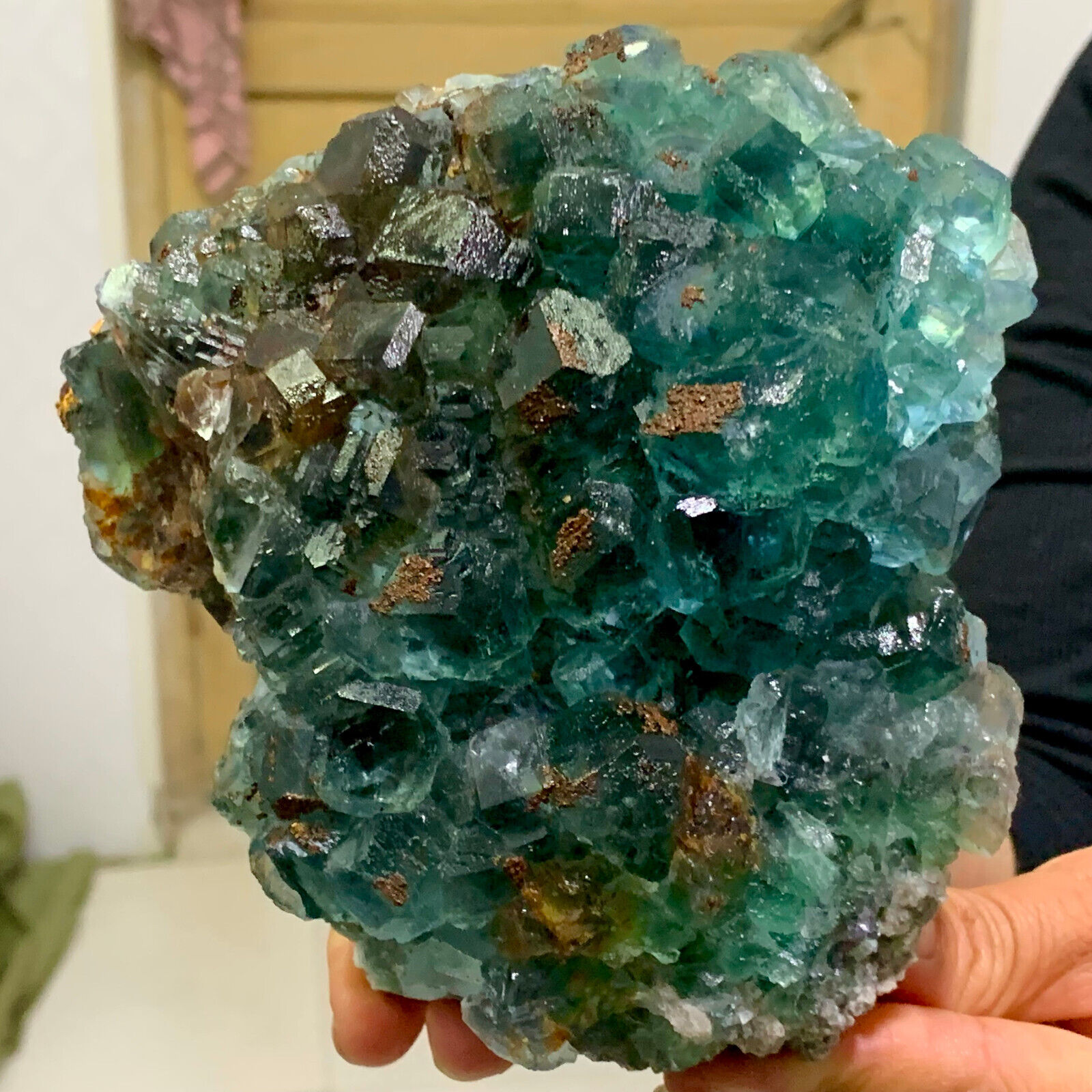 3.7LB Rare Transparent BLUE Cube Fluorite Mineral Crystal Specimen/China