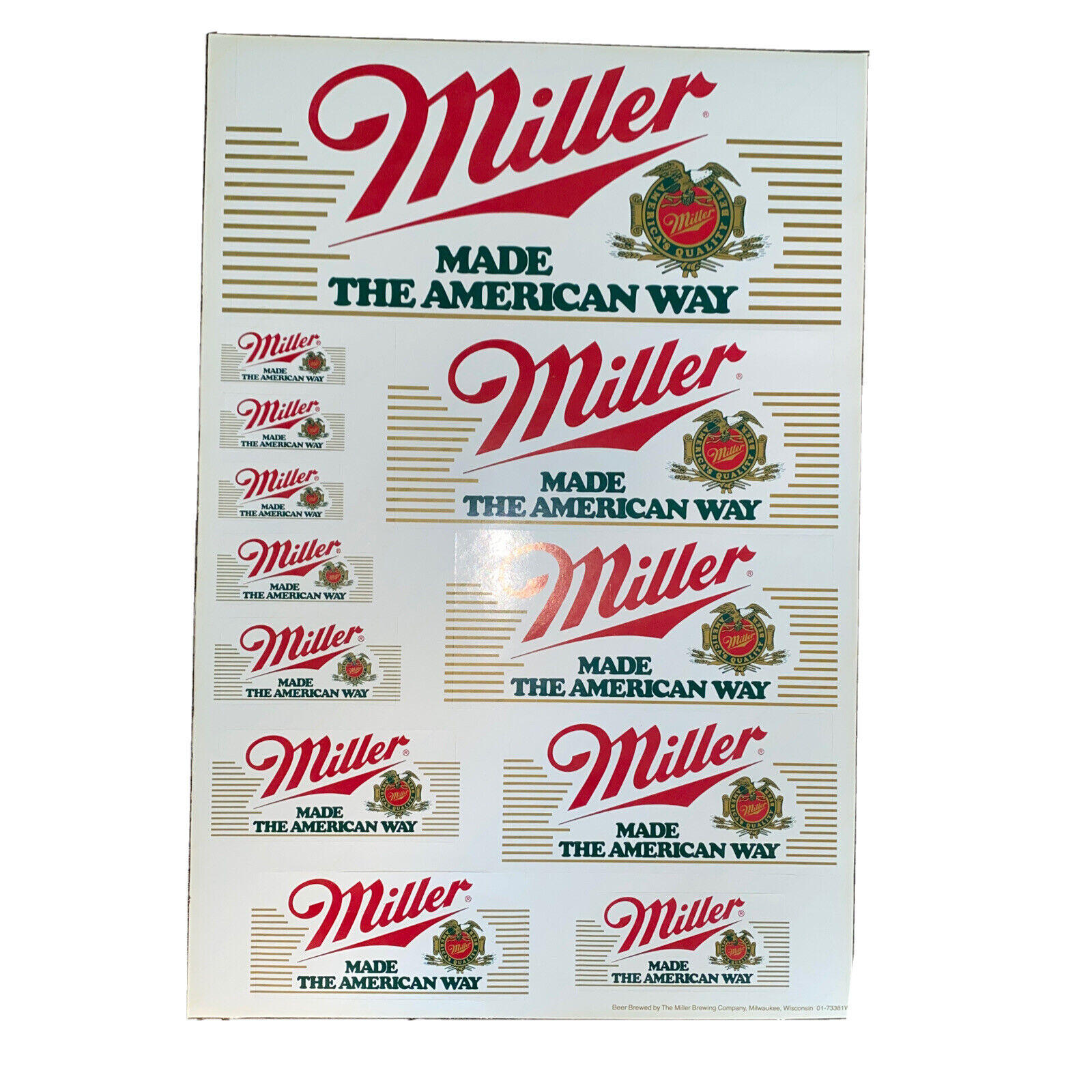 Miller Beer Promotional Stickers Vintage 1981 Full Sheet Toolbox/Garage Stickers