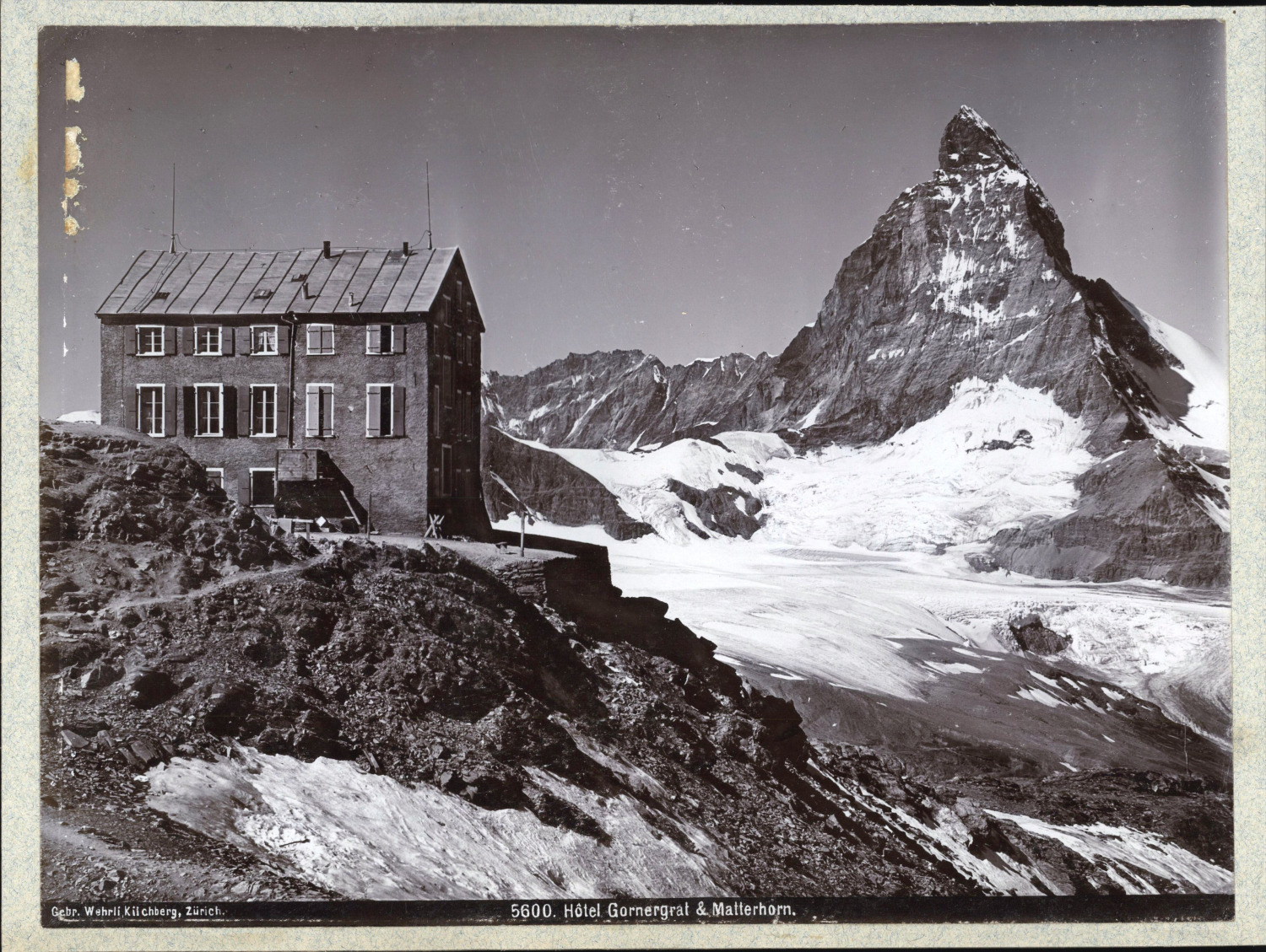 Switzerland, Hotel Gornergrat and the Matterhorn, Vintage Print, ca.1880 Vintage Print