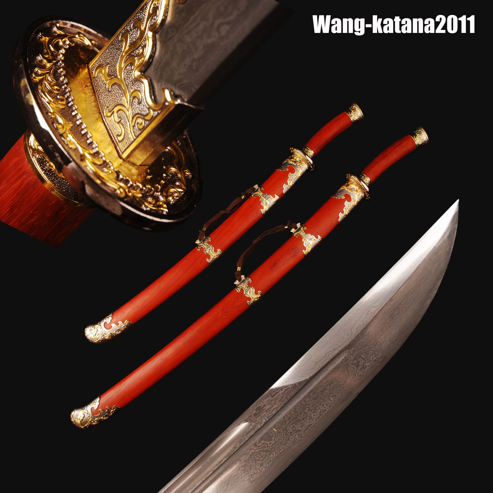 98CM+78CM Phoenix Chinese Damascus Folded Steel Handmade Qing Dynasty DAO Sword