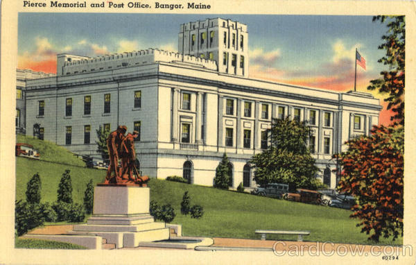 1942 Bangor,ME Pierce Memorial And Post Office Tichnor Penobscot County Maine