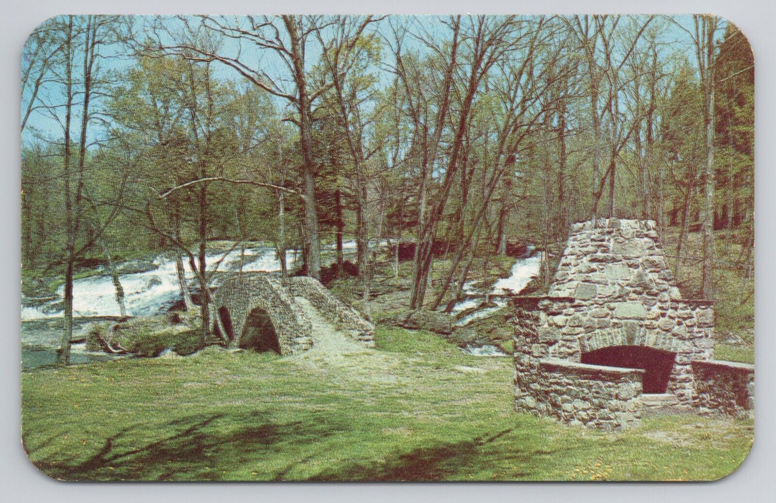 The Mill Stone Fireplace and Bridge Minisink Hills, PA Postcard 2167