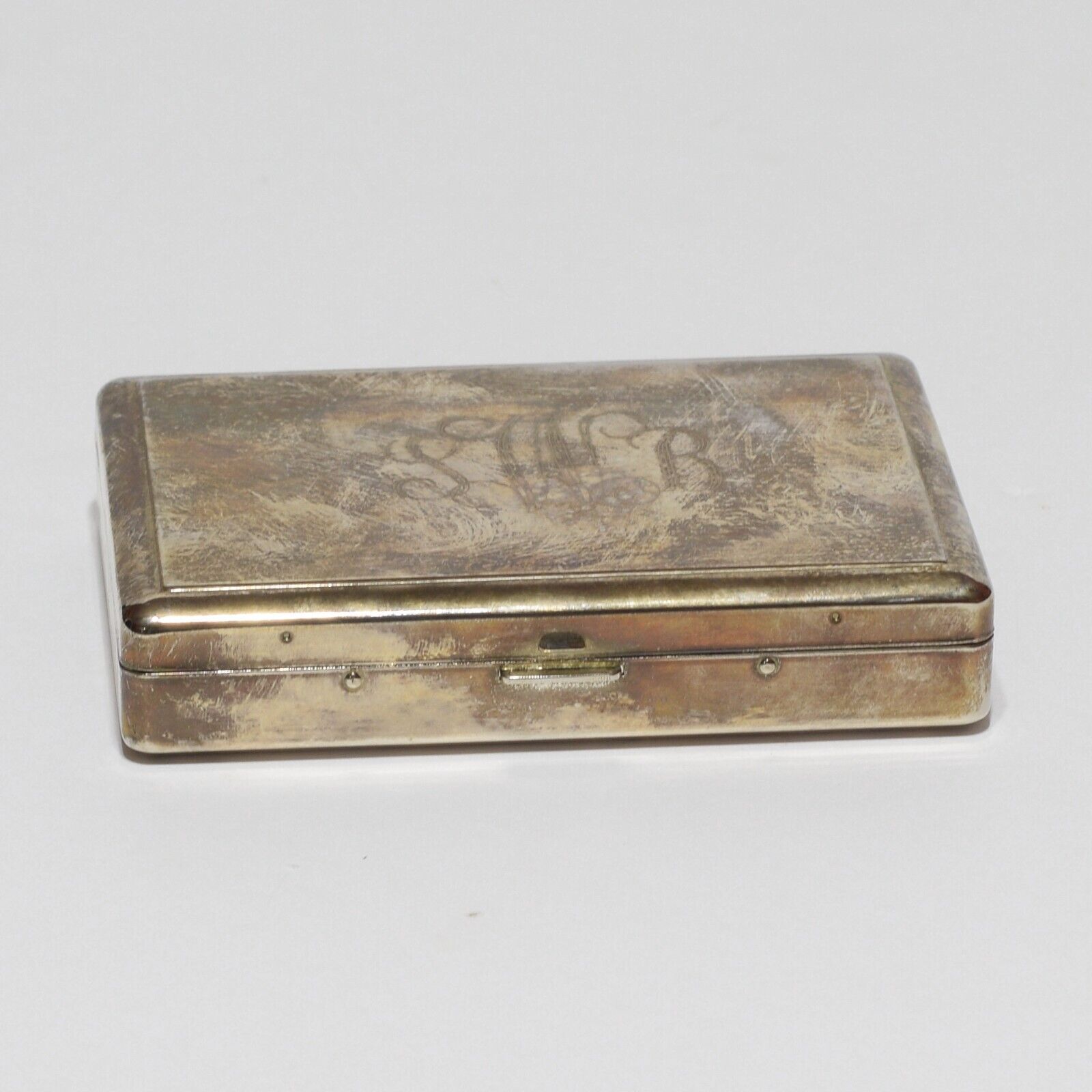 Vintage Silver Metal Mirror Tissue Box Holder Case Compact Engraved 