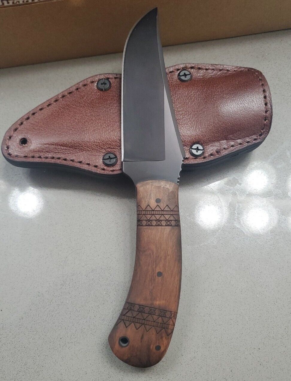 Handmade 80CrV2 Belt Knife With Tribal Pattern Winkler Compatible 