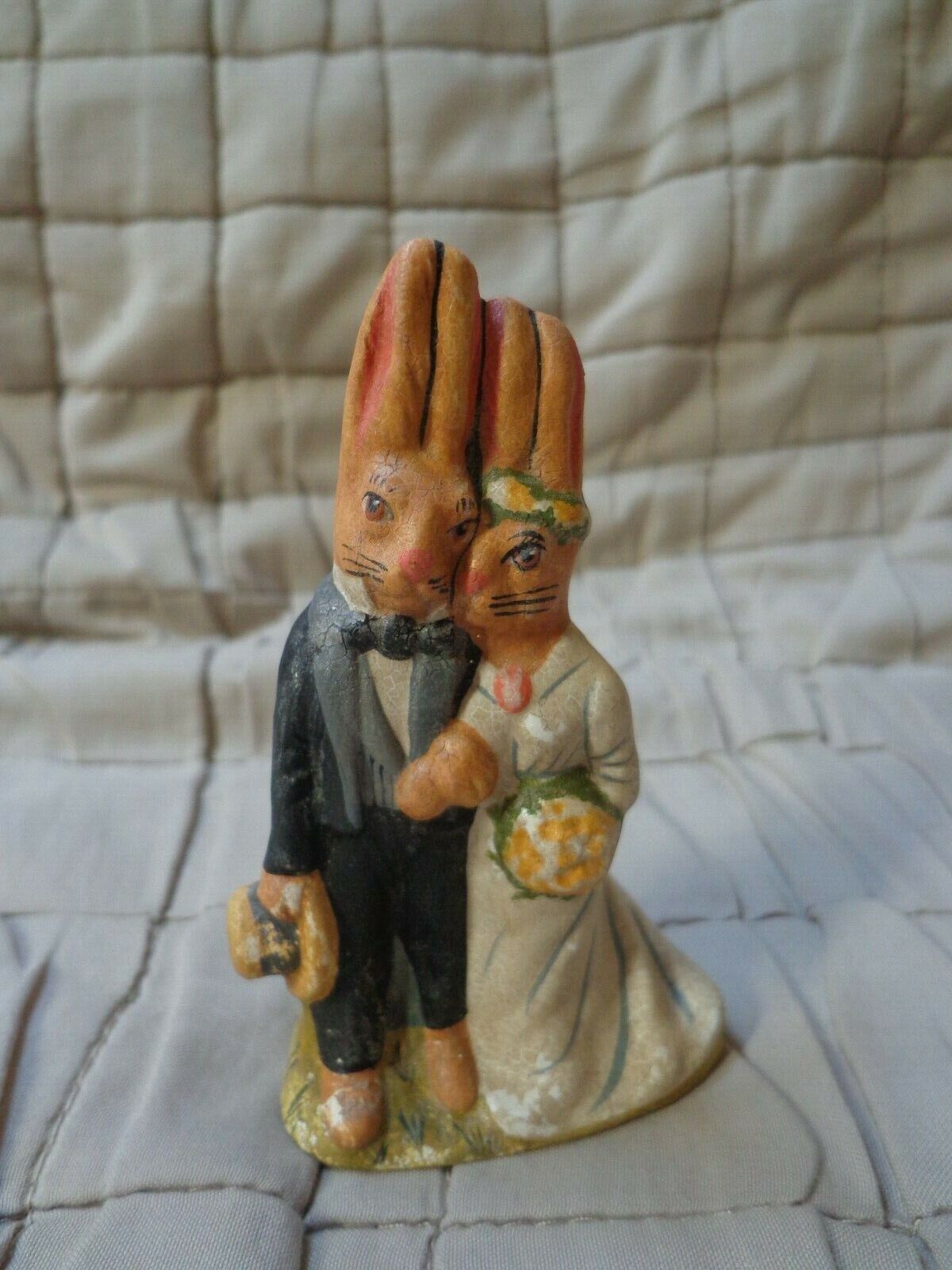 Vaillancourt Folk Art Signed Chalkware Rabbit Tiny Bride & Groom # 9912 - Second