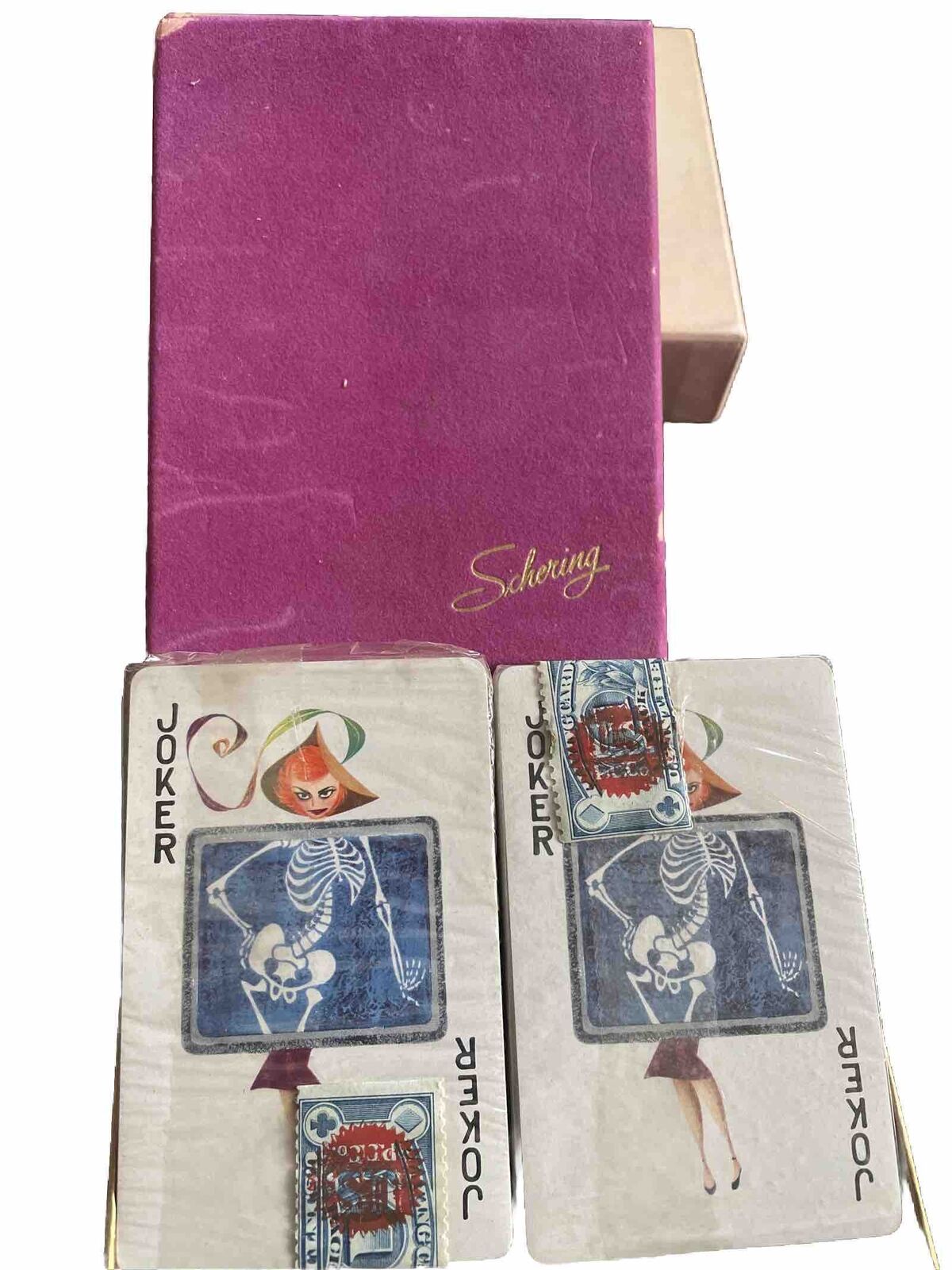Two Decks Schering Medical Playing Cards Sealed Stamp New Sealed Rare Vintage