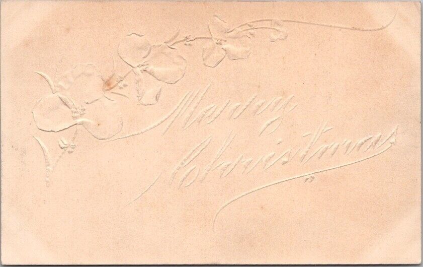 c1910s Handmade MERRY CHRISTMAS Embossed Postcard / Hand-Cut Letters / Unused