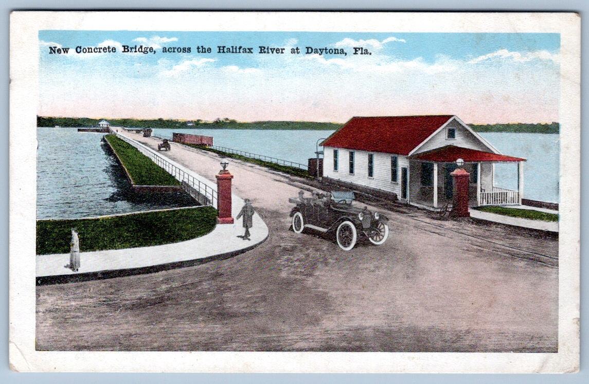 1920's DAYTONA FLORIDA NEW CONCRETE BRIDGE ACROSS HALIFAX RIVER ANTIQUE POSTCARD