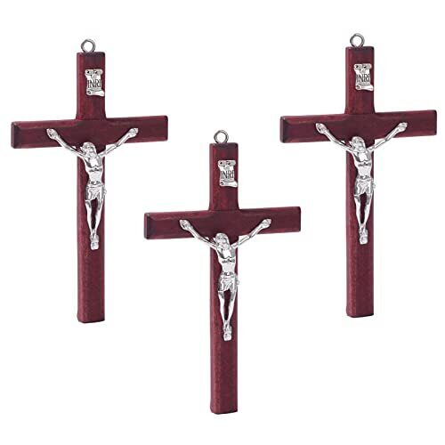 Crucifix Wall Cross 4.7 inch Small Wooden Cross for Home Decor 3 pcs