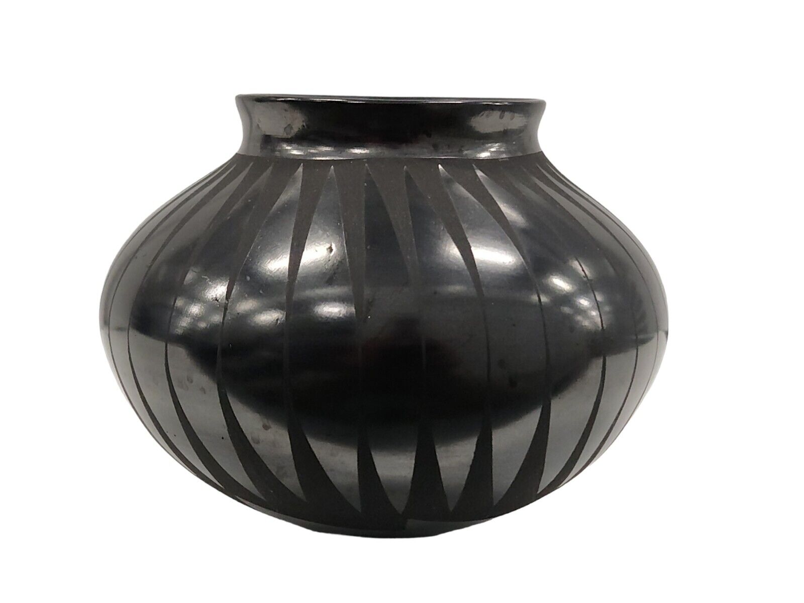 Vintage Mata Ortiz Pottery Pot Olla by ARMINDA SILVEIRA - Black on Black