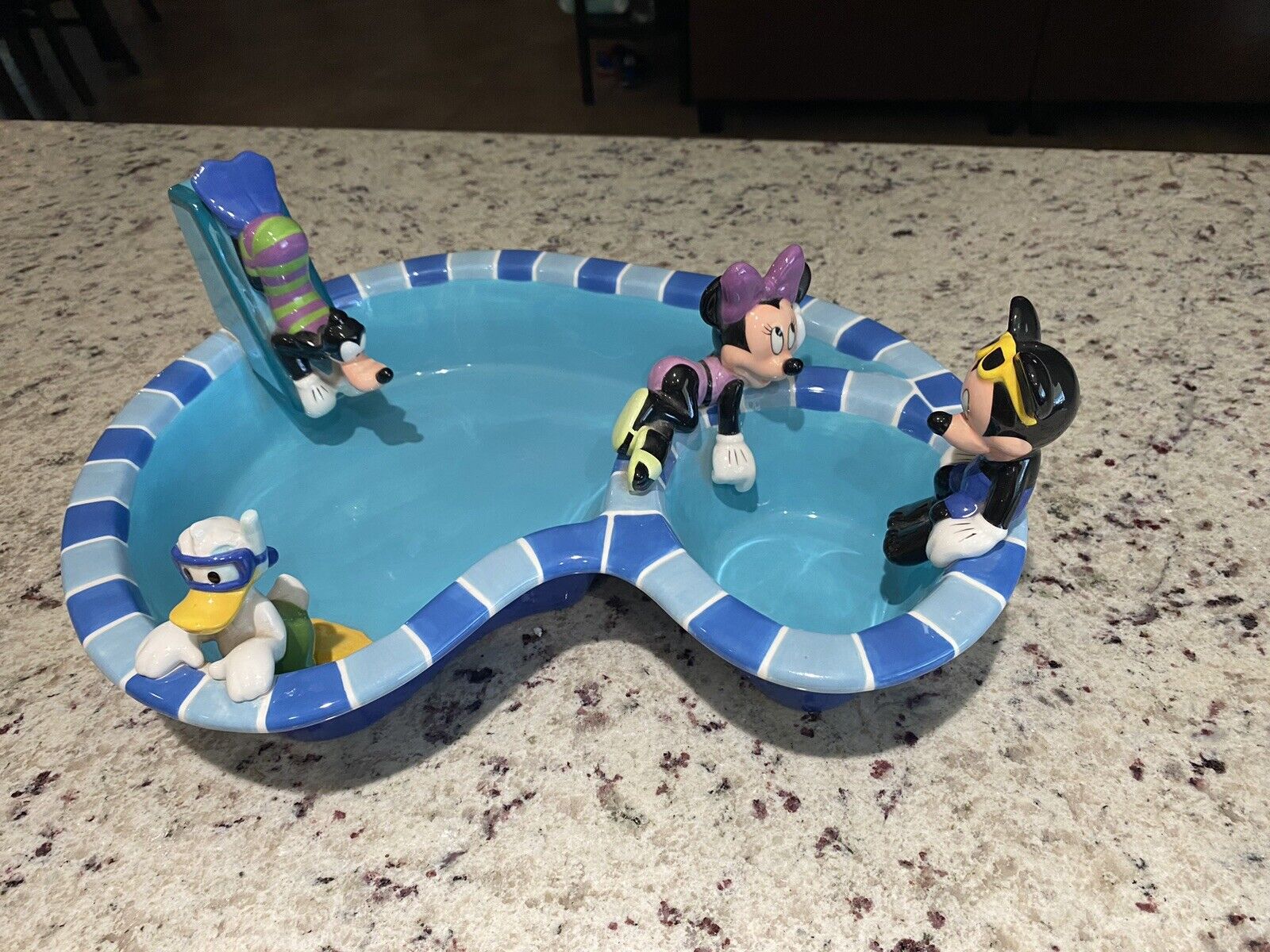 RARE vintage mickey mouse Pool Party Ceramic Chip And Dip Tray Disney Donald