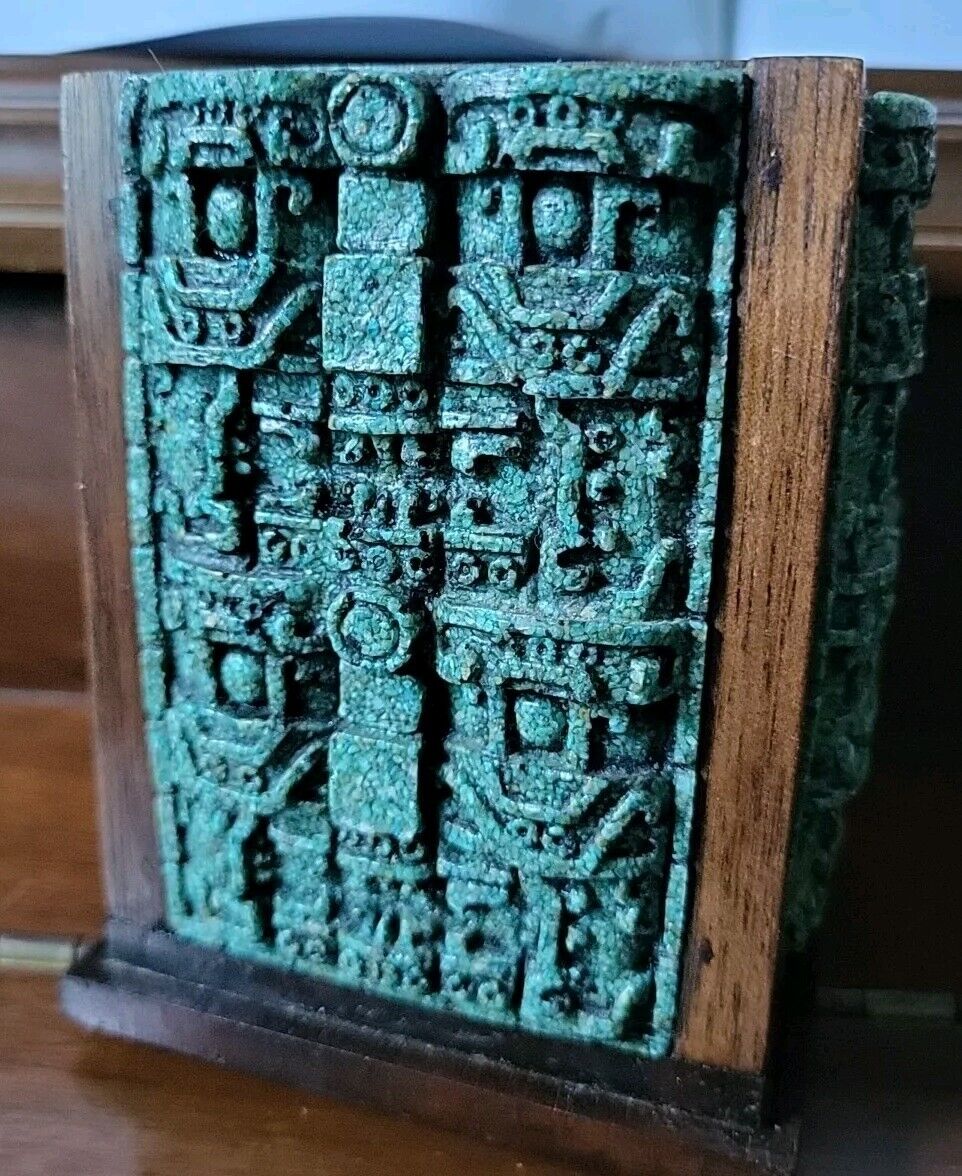 Vintage  Mexican Aztec Style Carved Malachite  Pen Holder