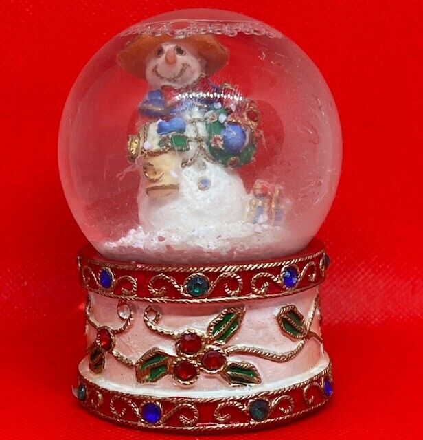 Vintage Christmas Cloisonne Snowman Snow Globe