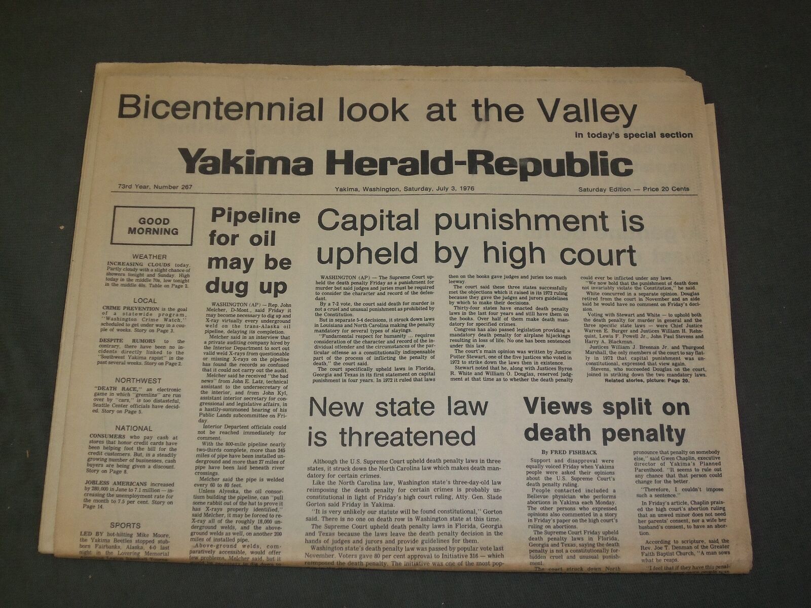 1976 JULY 3 YAKIMA (WASHINGTON) HERALD-REPUBLIC NEWSPAPER -BICENTENNIAL- NP 3253