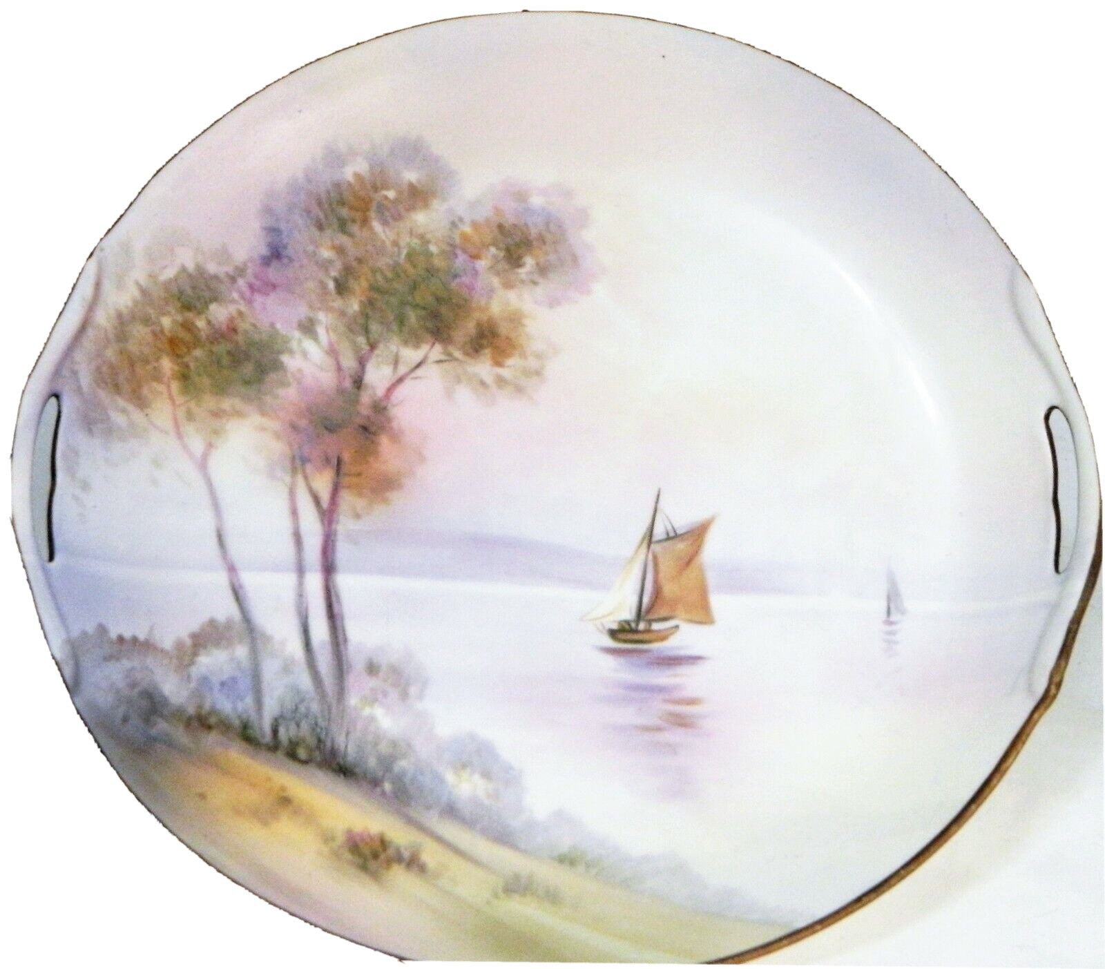 Vinage Decorative Plate Lavender Scenic Hand Painted Nippon Japan