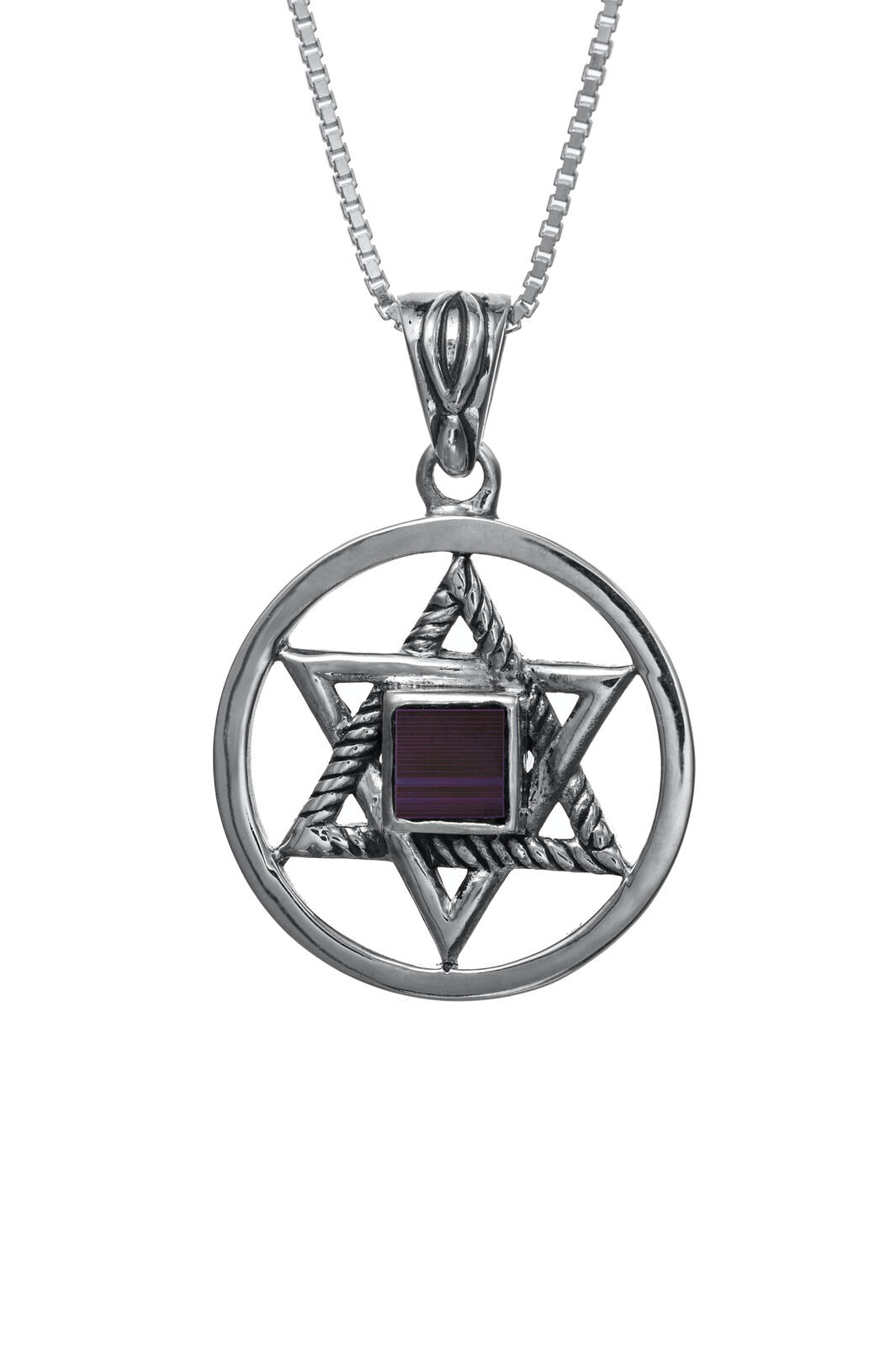 Magen David with Nano Bible Torah Pendant Circle Necklace Silver 925